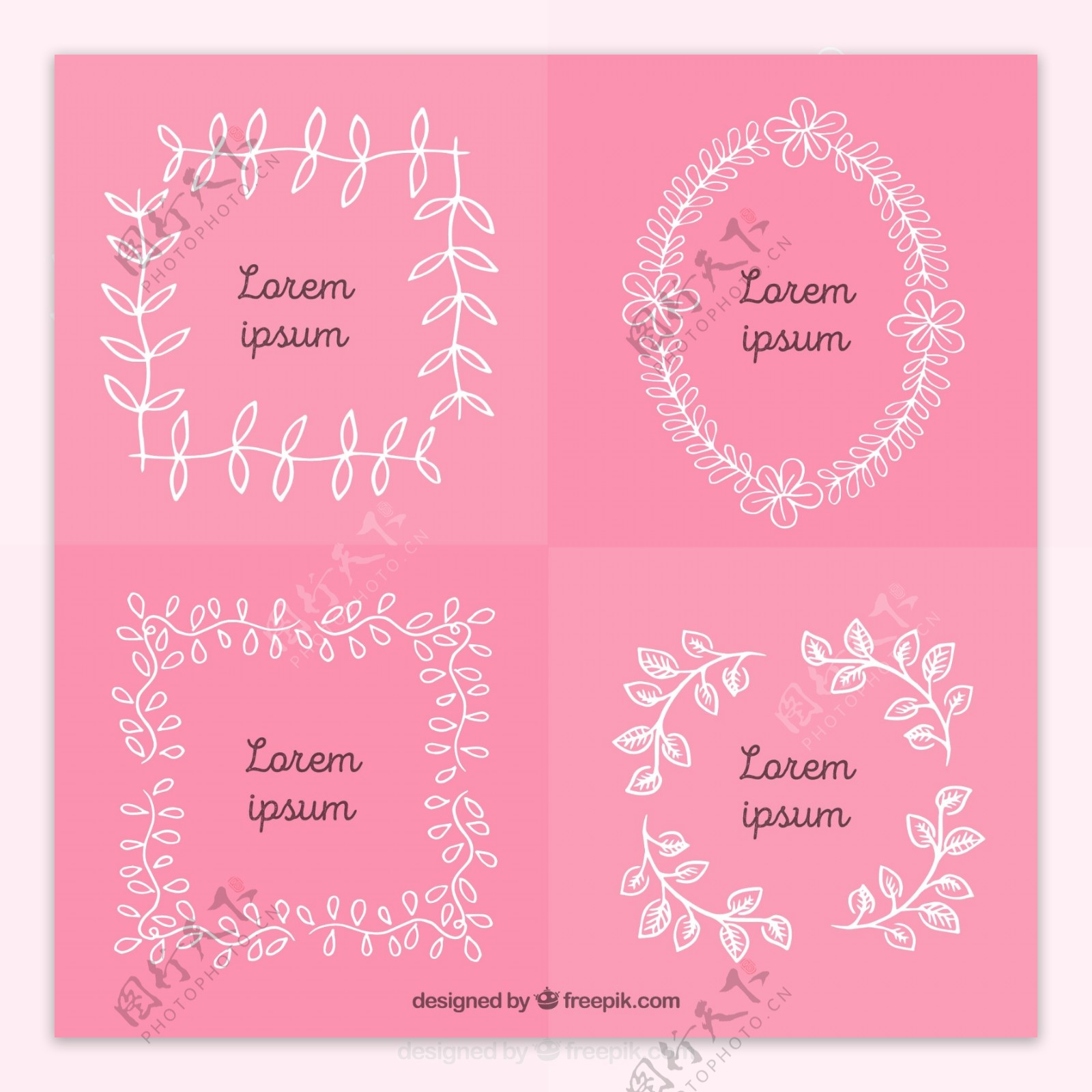 粉红背景植物花边素材