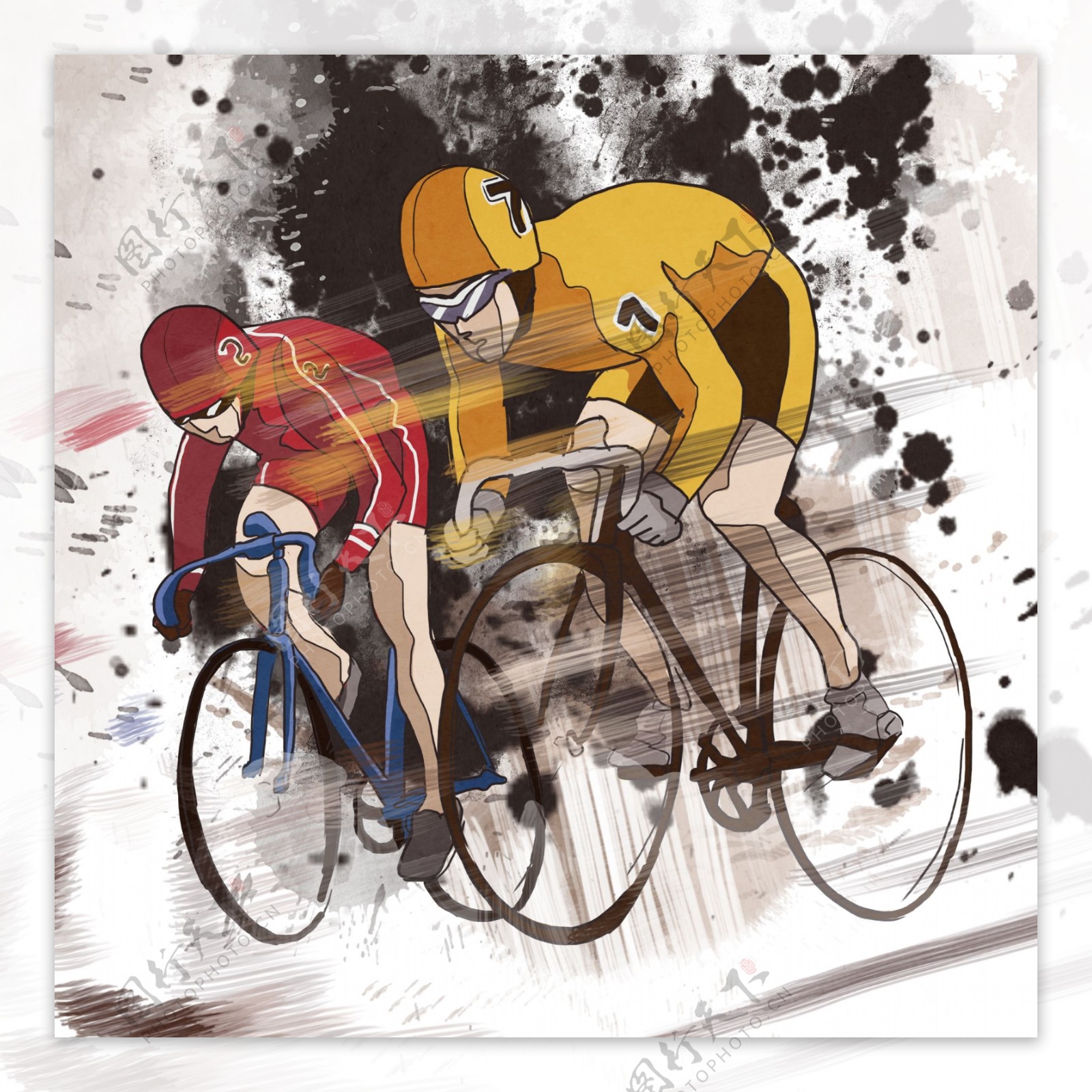骑自行车运动泼墨背景素材