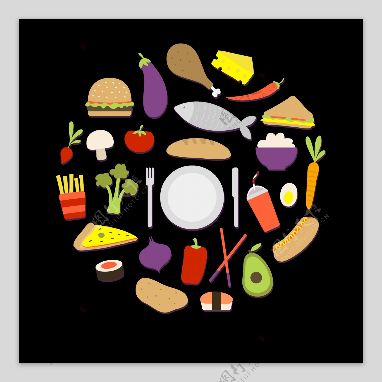 彩色各种蔬菜食物免抠png透明图层素材
