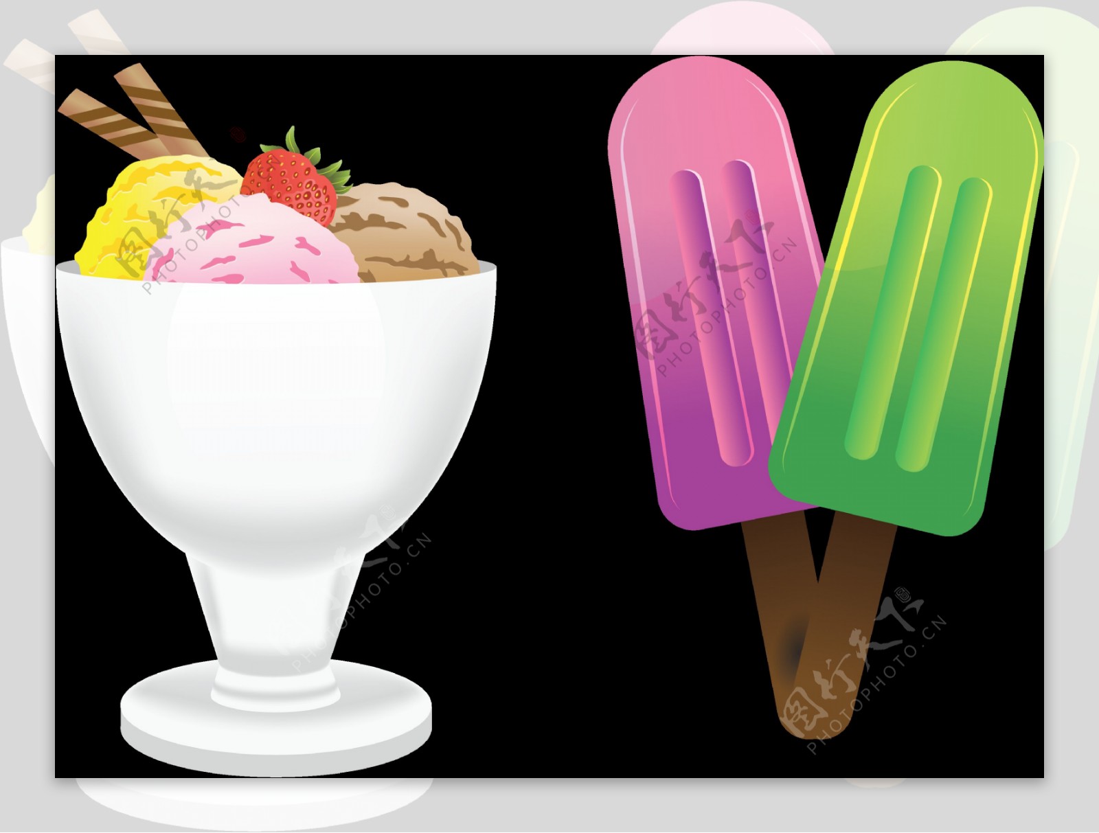 手绘彩色雪糕冰淇淋免抠png透明图层素材