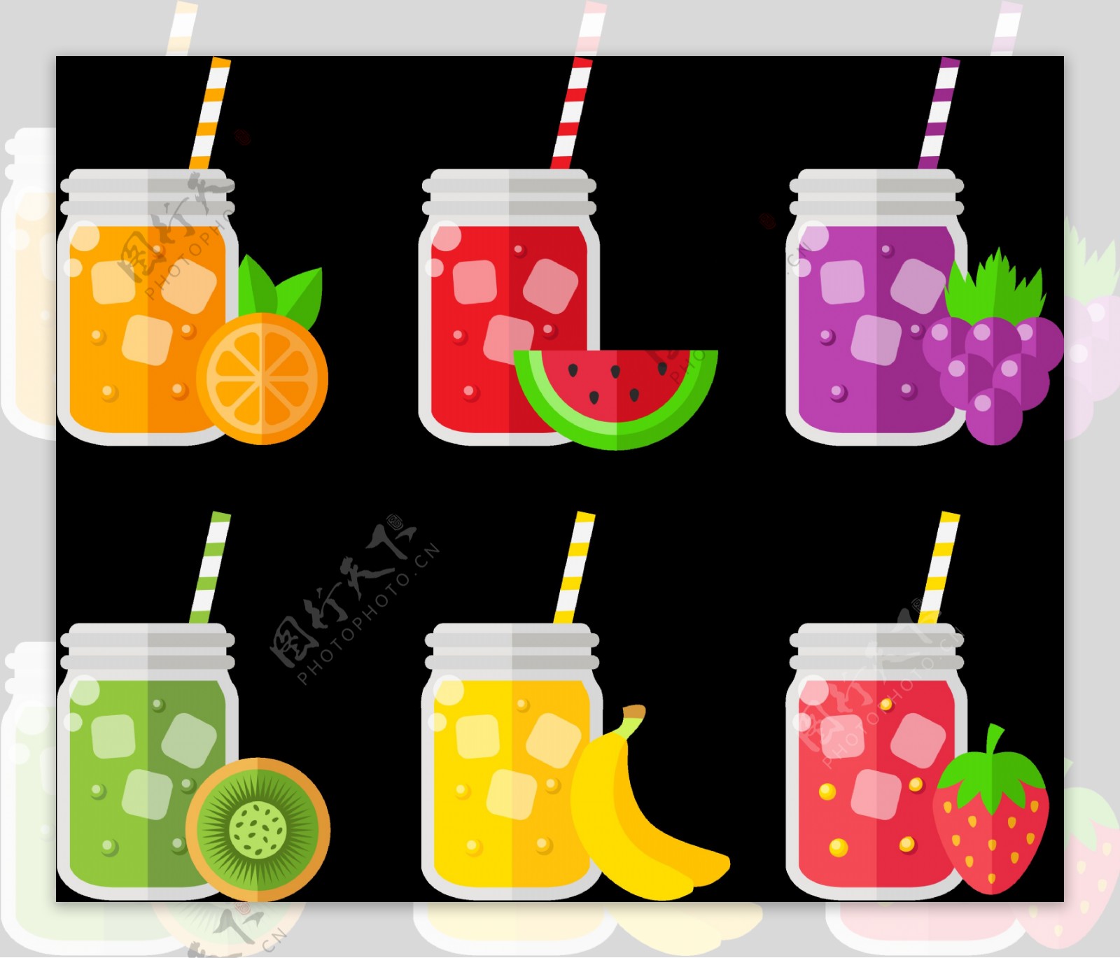 各种彩色果汁插画图标免抠png透明素材