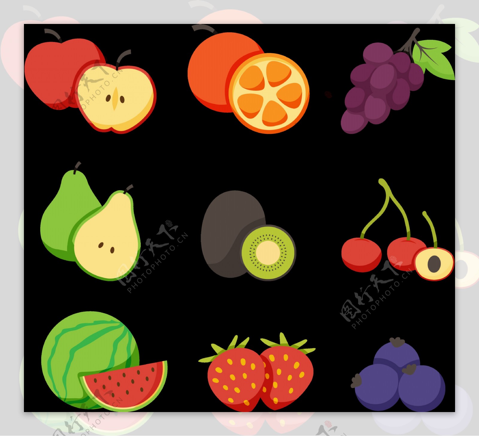 各种扁平水果图标免抠png透明图层素材