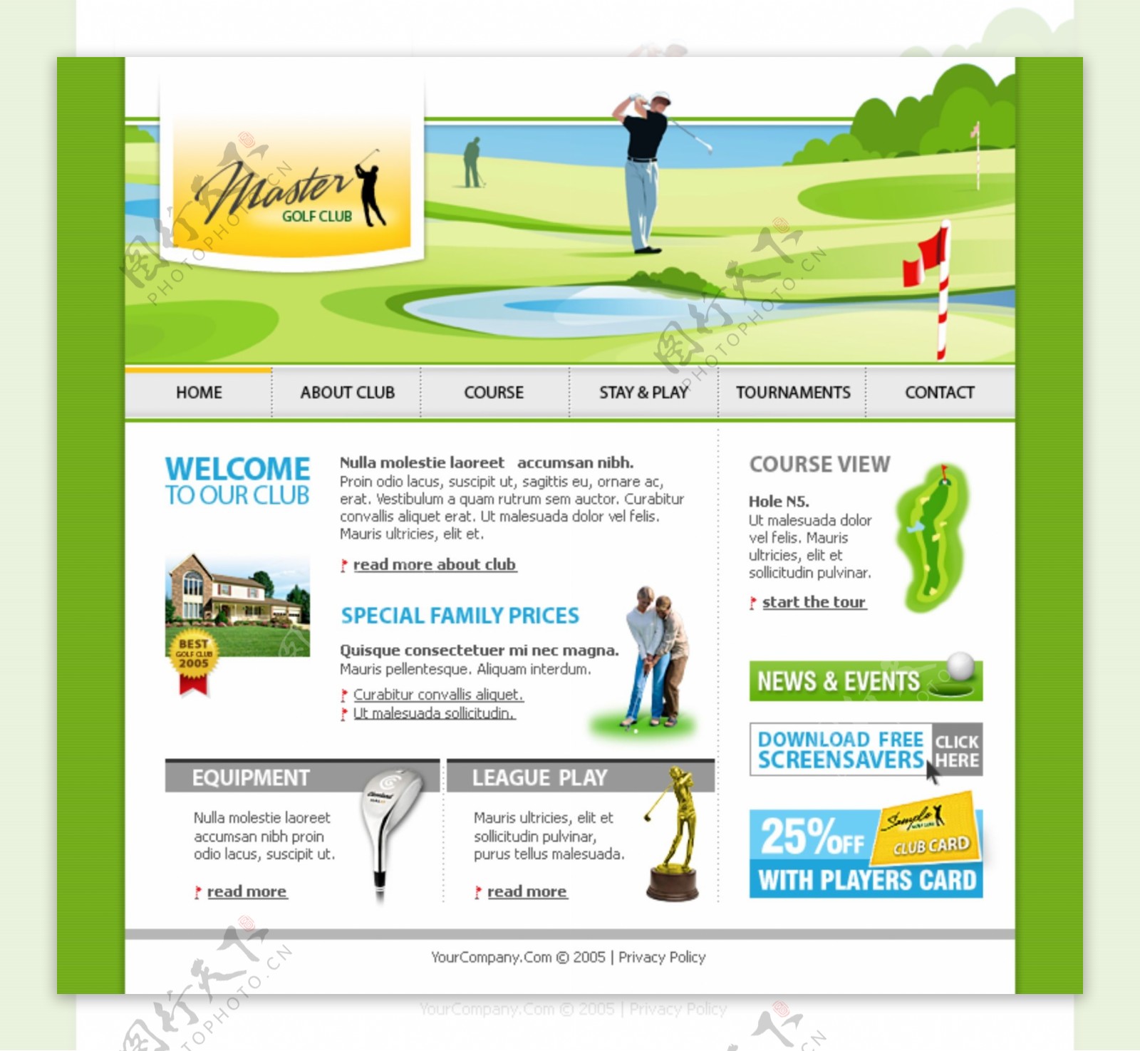 高尔夫运动健身网页网站模板设计图片