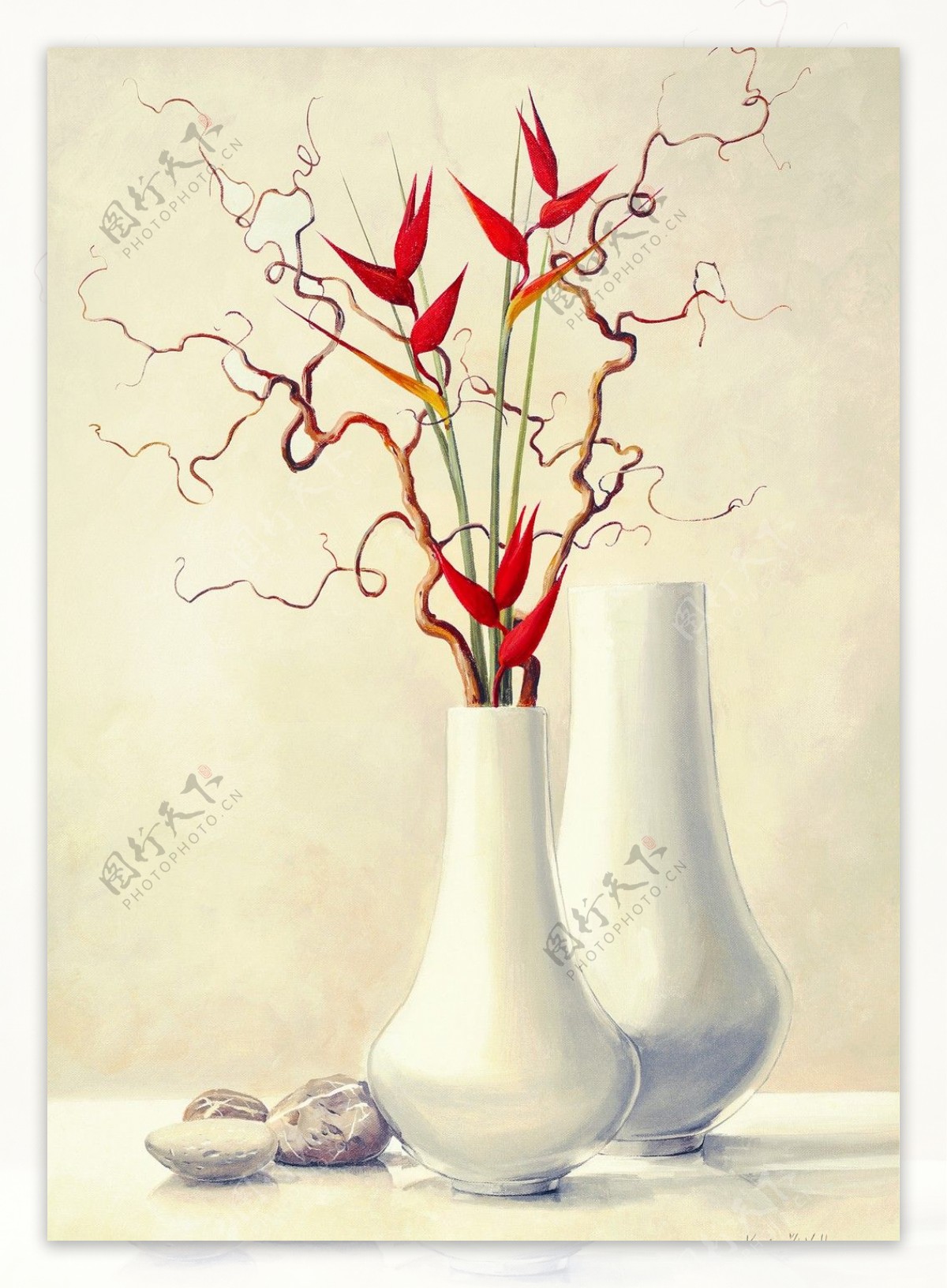 别致白色花瓶插花装饰画