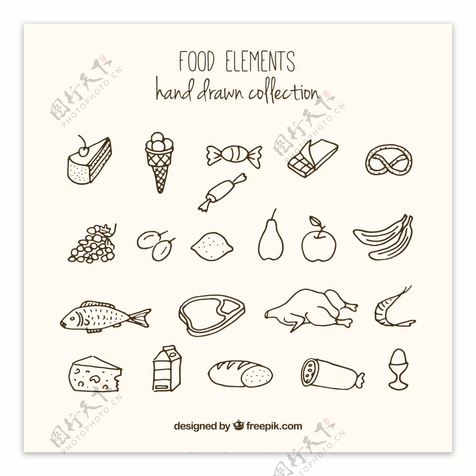 21款简洁手绘食物设计矢量素材