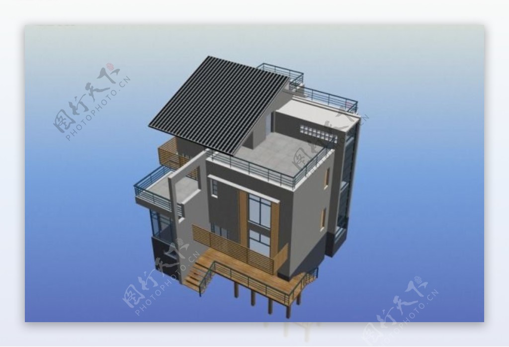 MAX现代风格独栋别墅3D模型素材