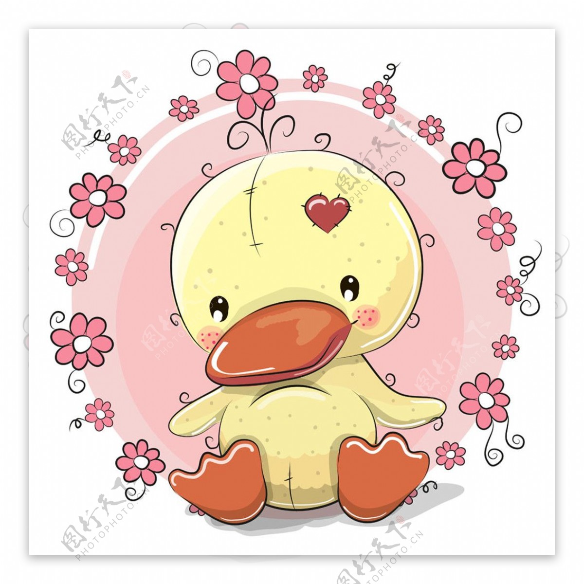 可爱的鸭子与花朵图片