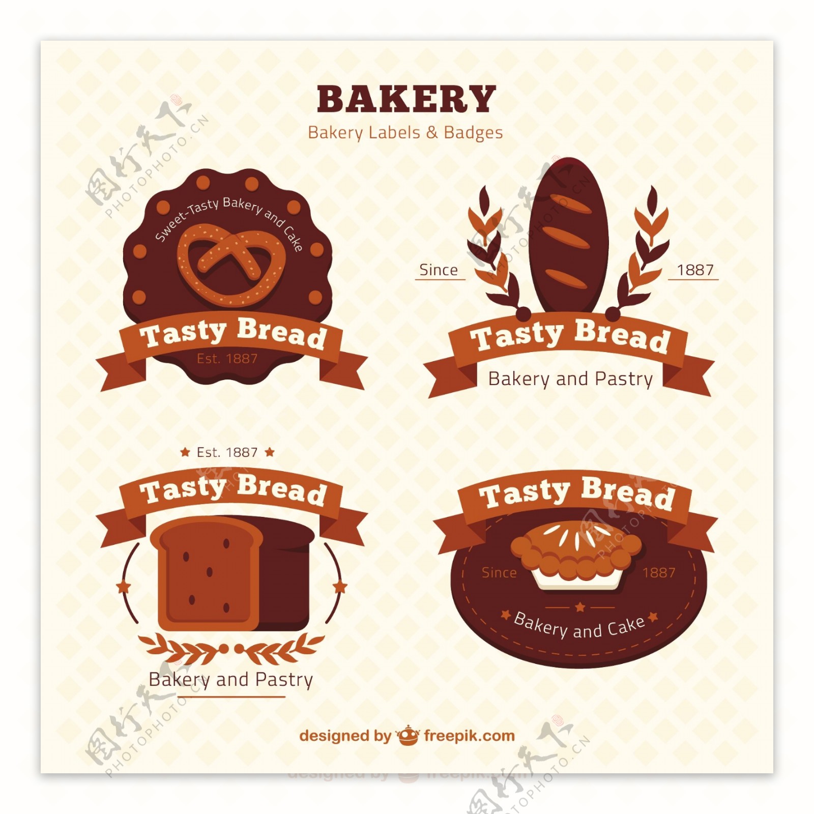 复古风格的面包店标签和徽章