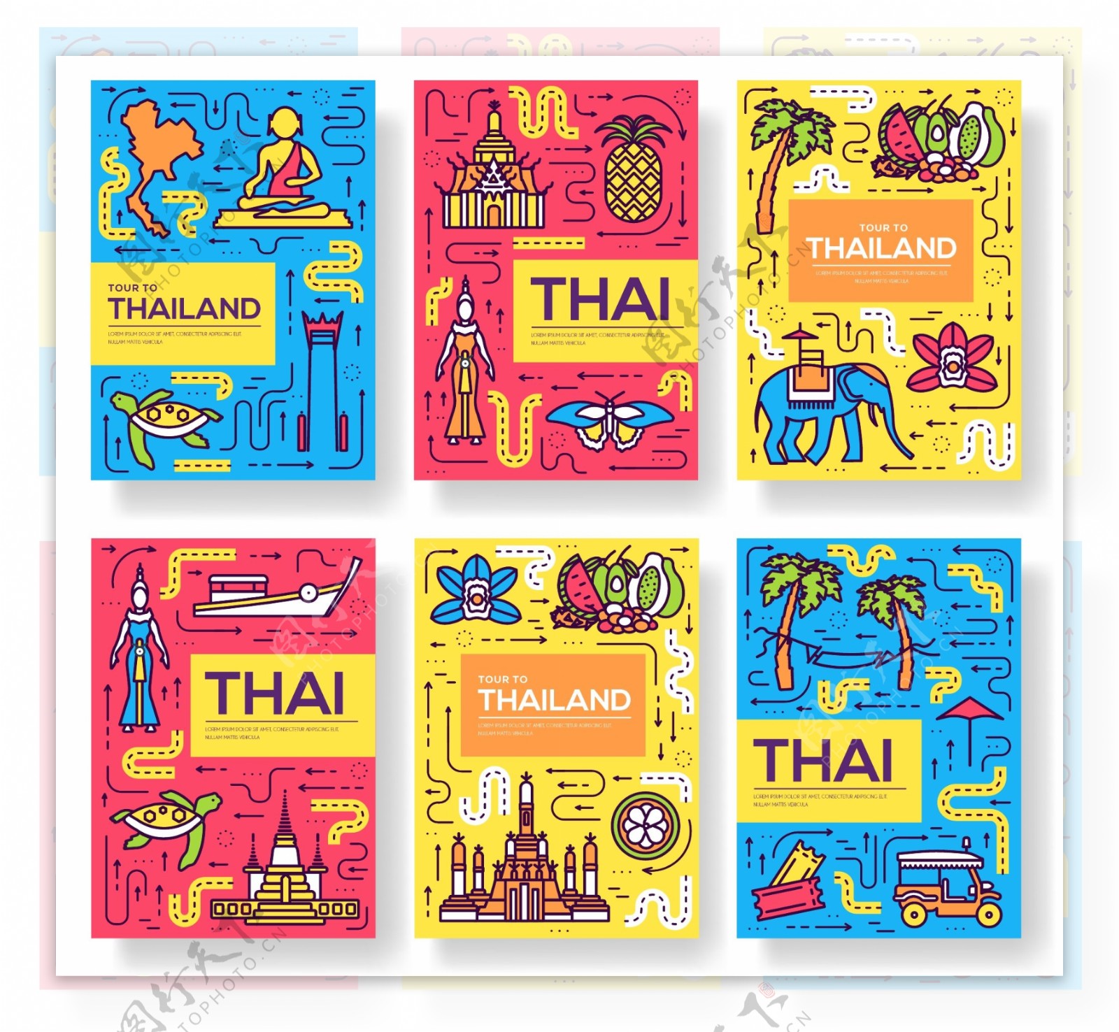 泰国旅游场景海报banner元素矢量素材