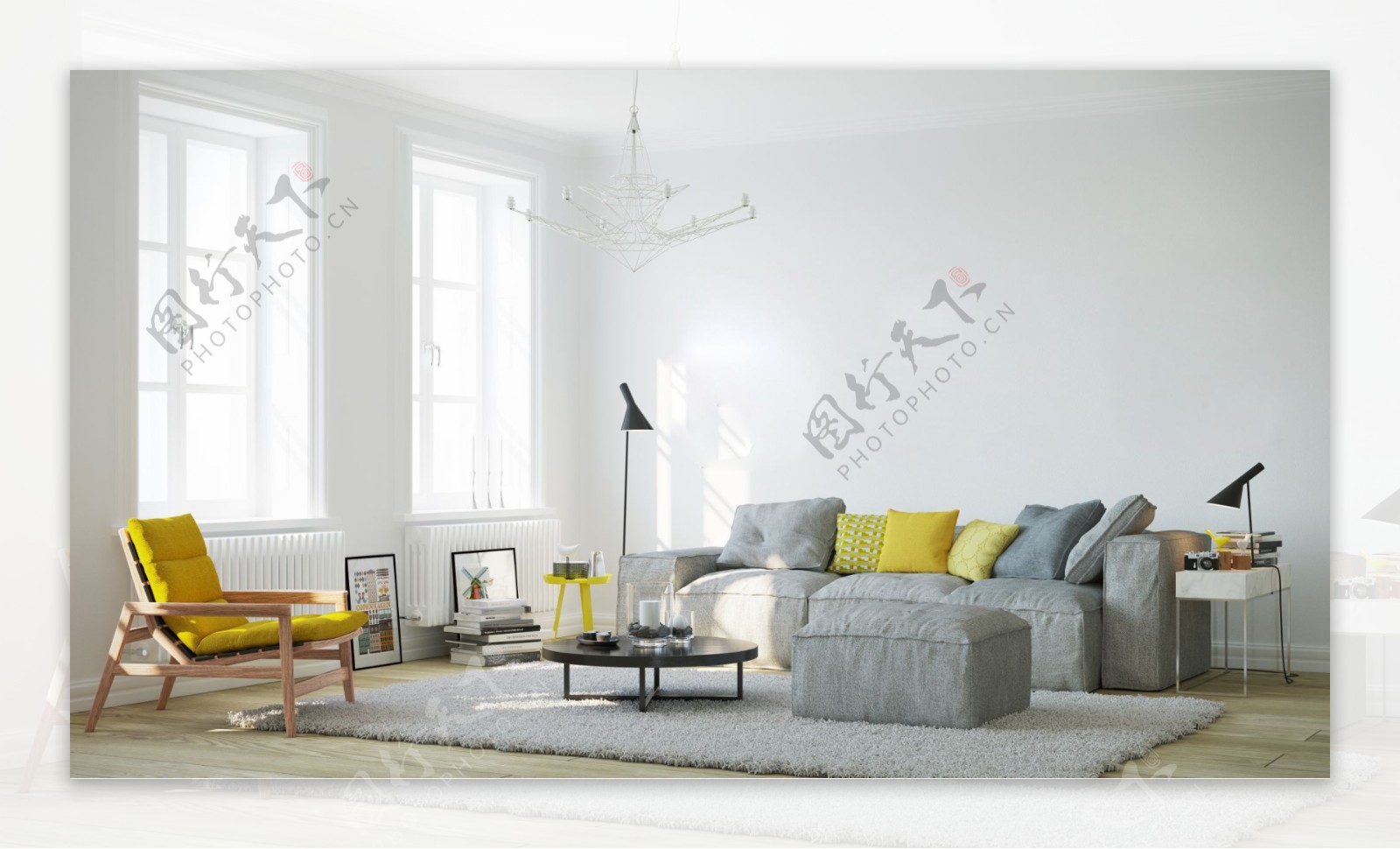 橙色抱枕灰色沙发室内设计时尚家居简约客厅效果图