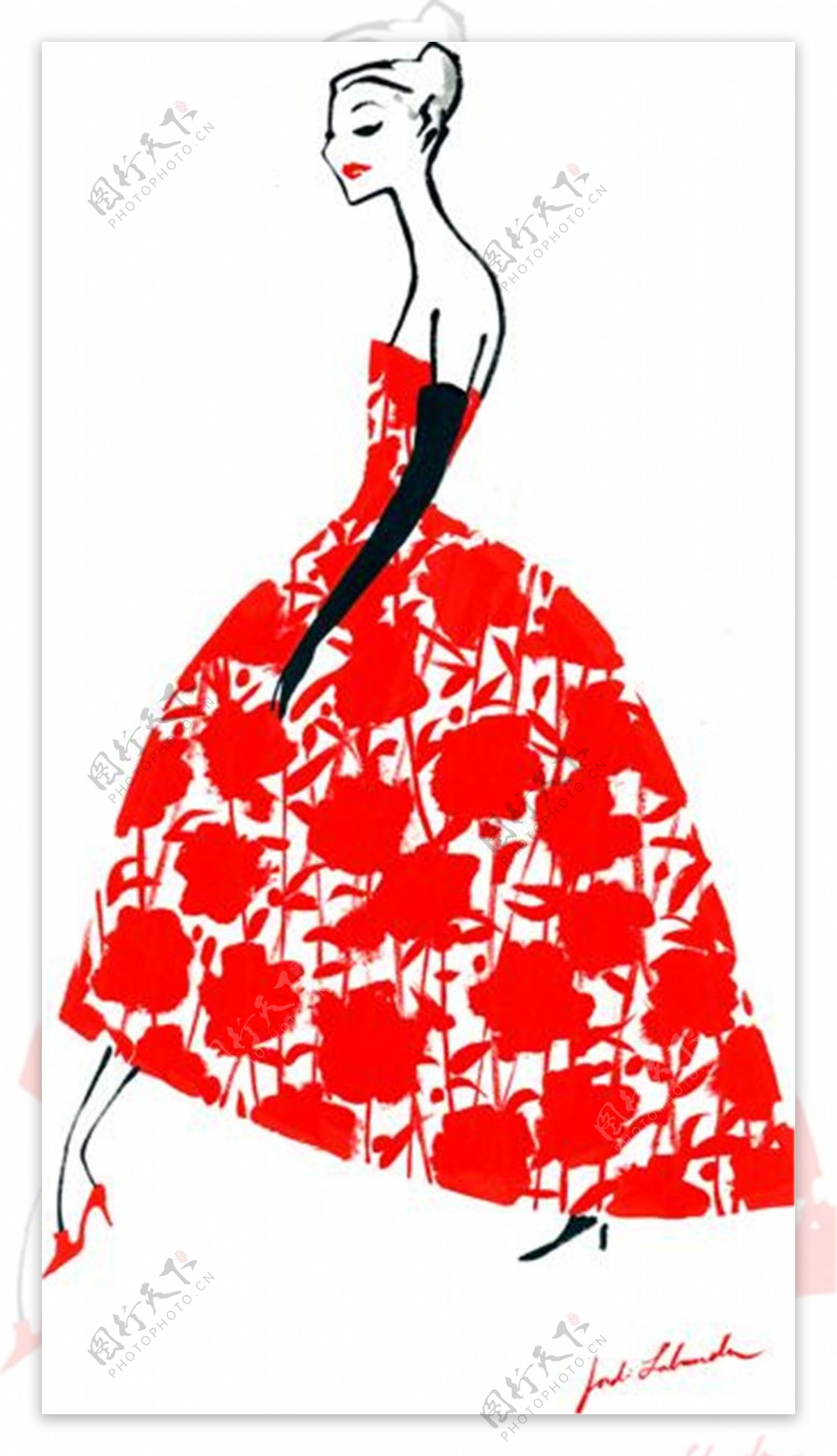 红色花纹抹胸裙设计图