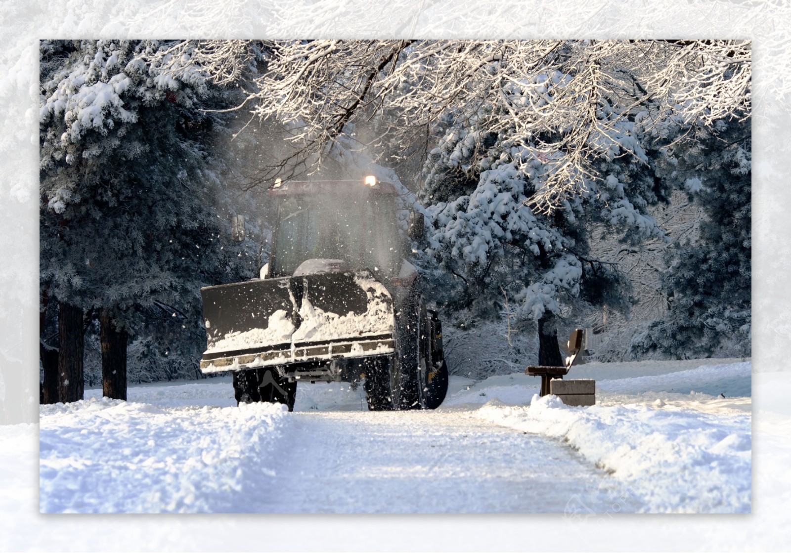 清理公园雪的铲车图片