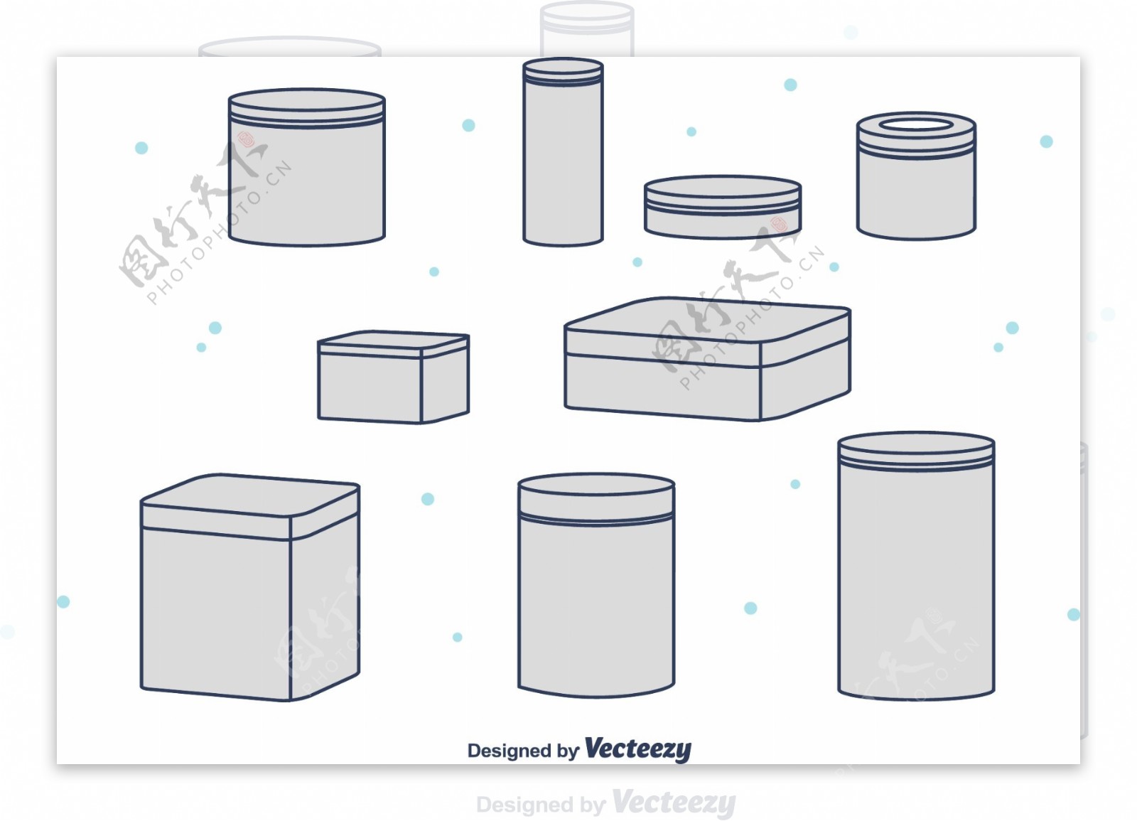 矢量手绘盒子罐子
