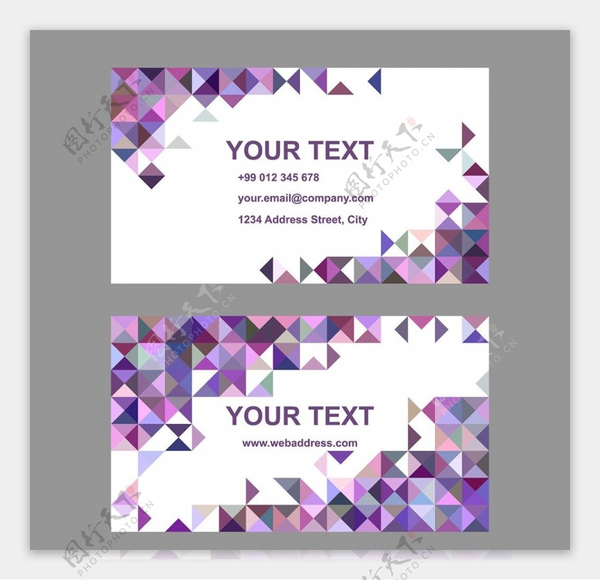 紫色多边形炫彩名片设计矢量素材