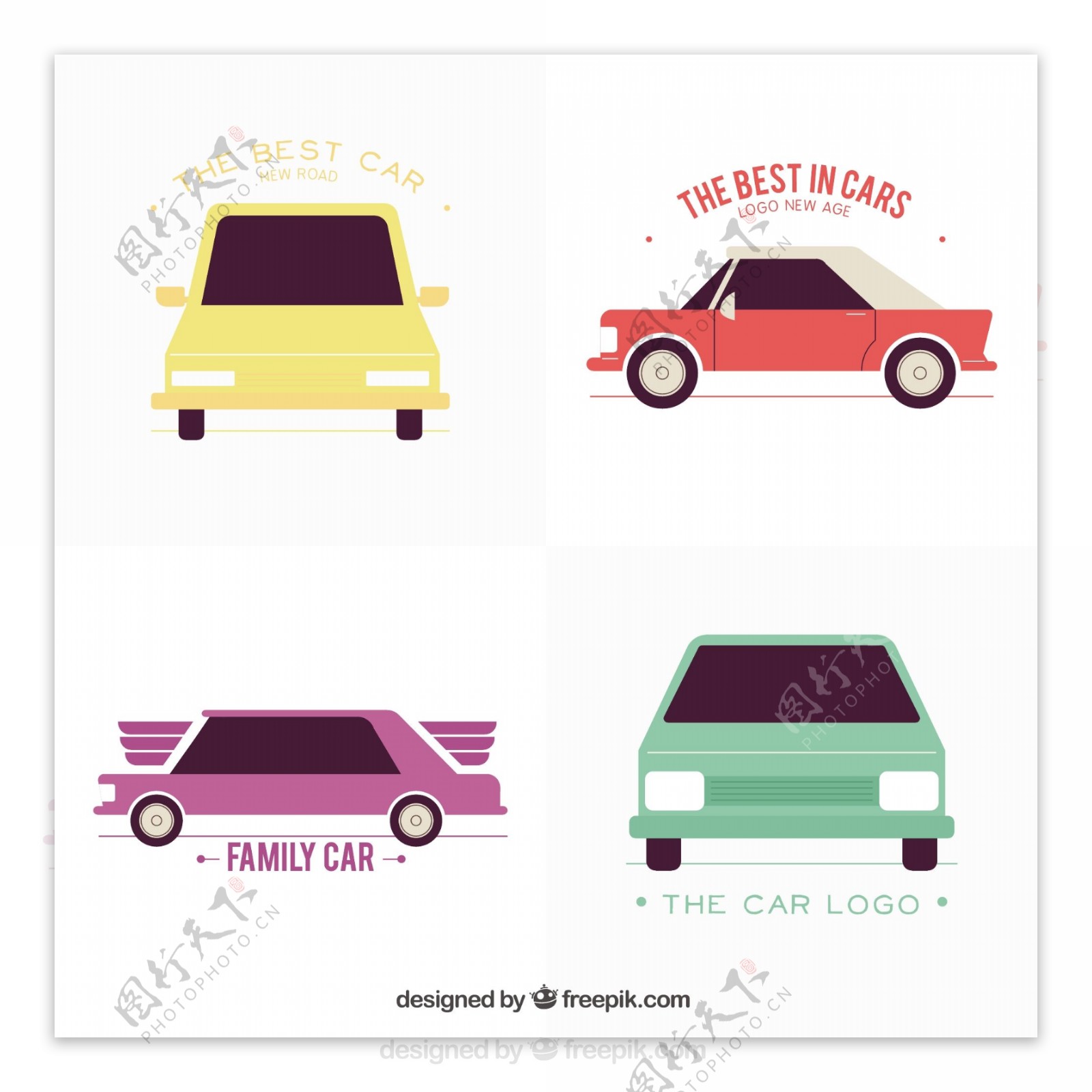 平板包装的彩色标志与经典汽车
