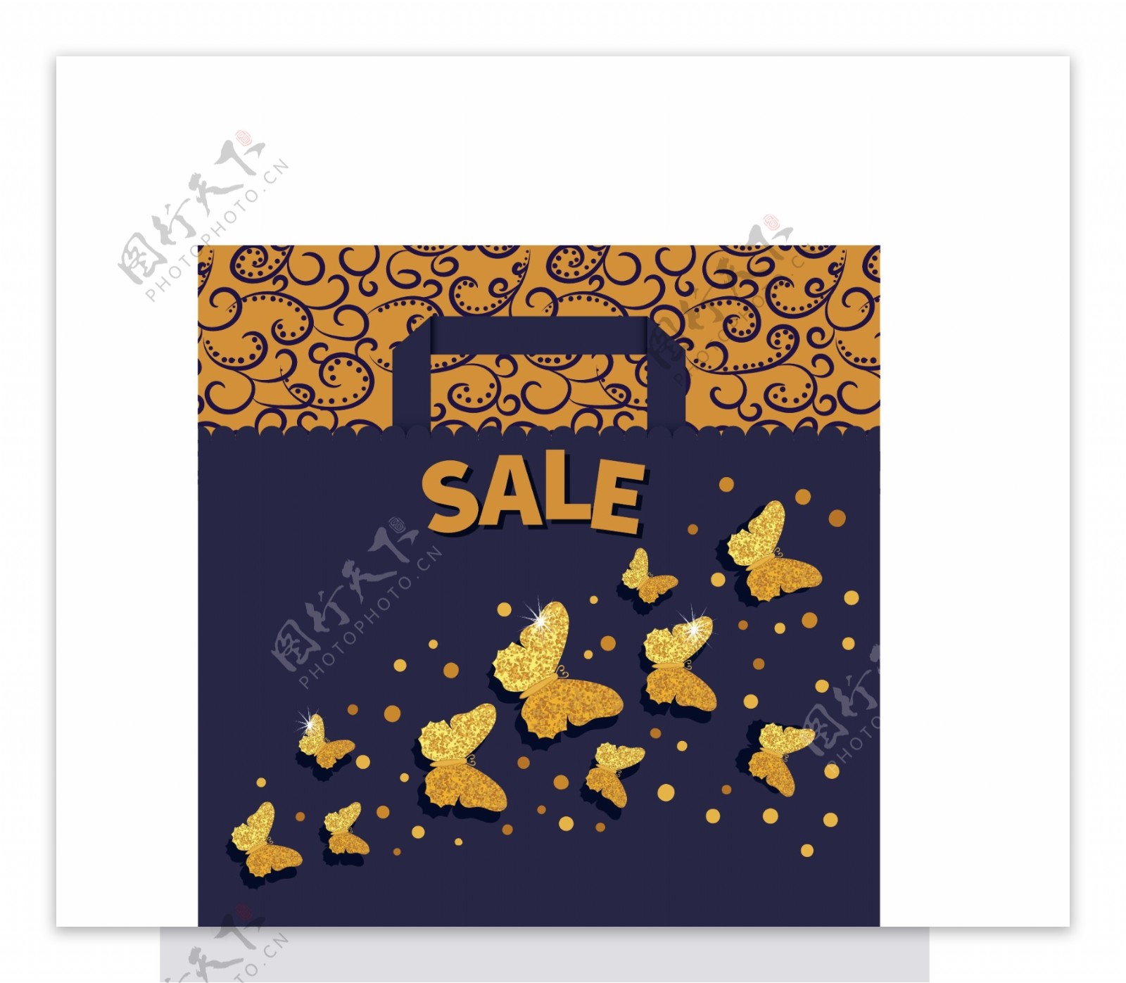 飞舞的金色蝴蝶主题促销卡片矢量素材
