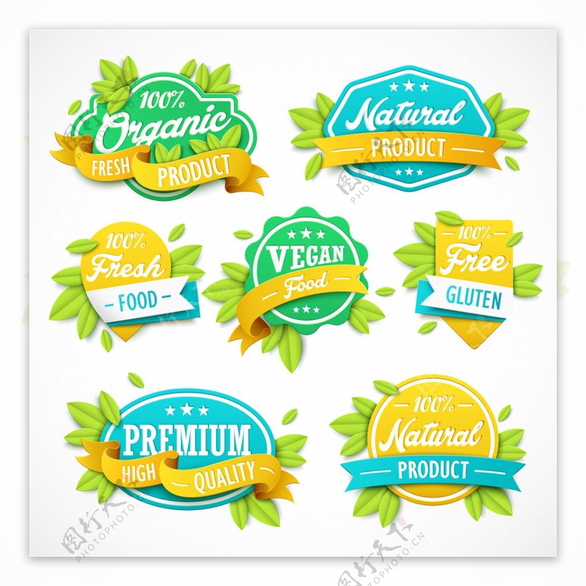 绿色自然食品标签图片