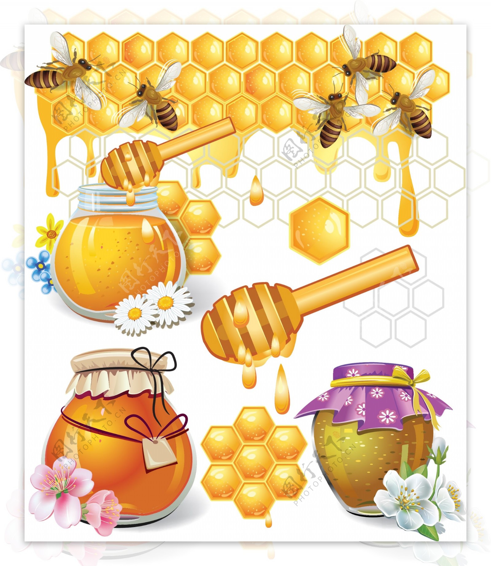 蜂蜜相关卡通图矢量素材
