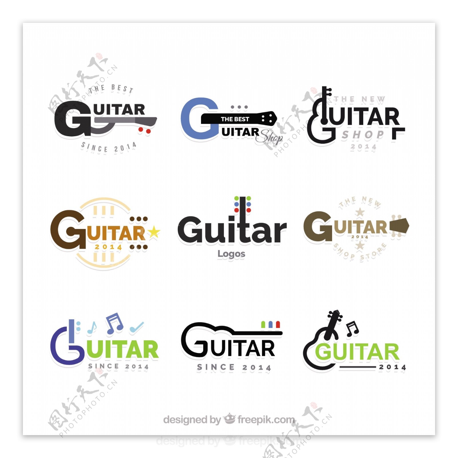 伟大的吉他标志收集与色彩元素