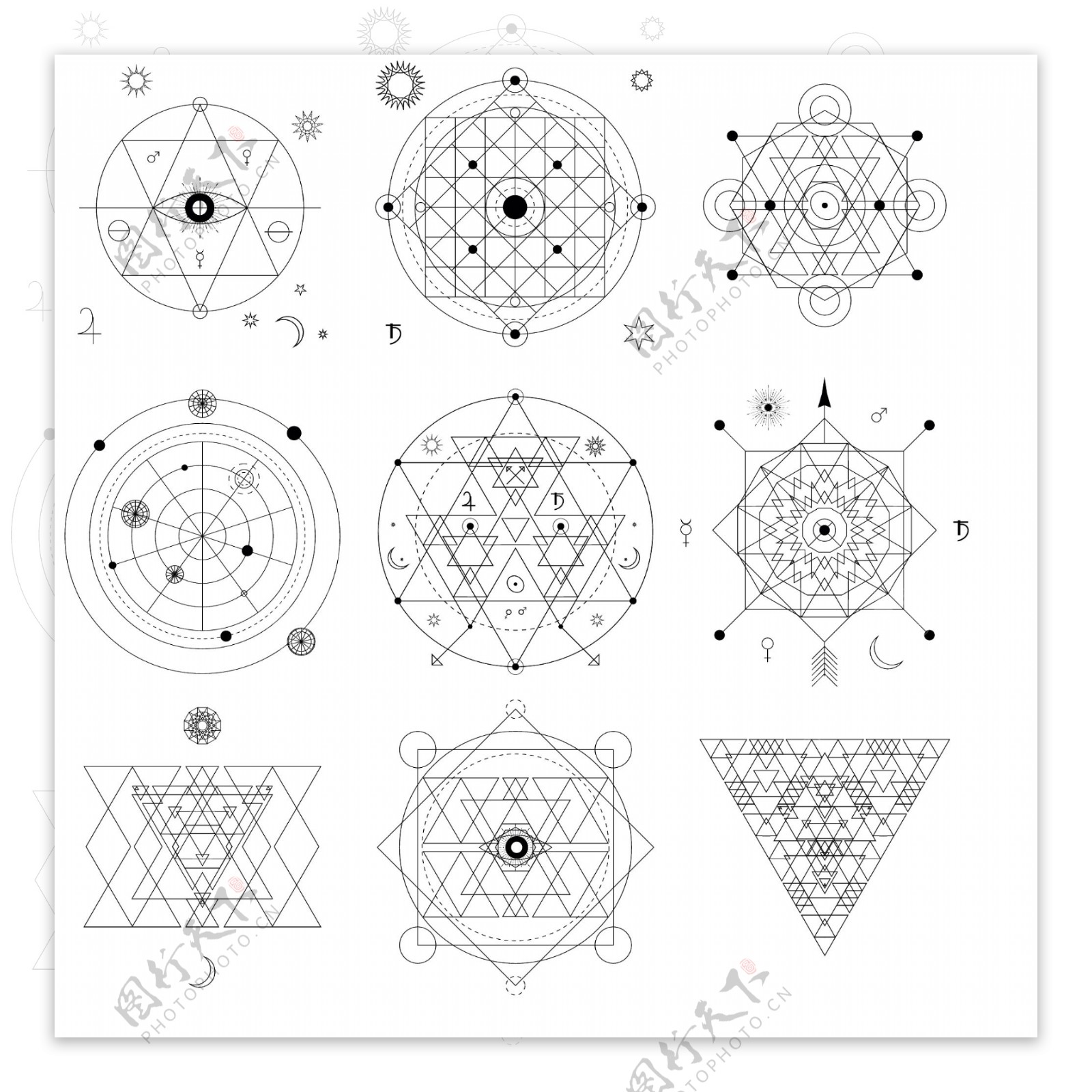 圆形三角形几何多边形创意法阵矢量素材