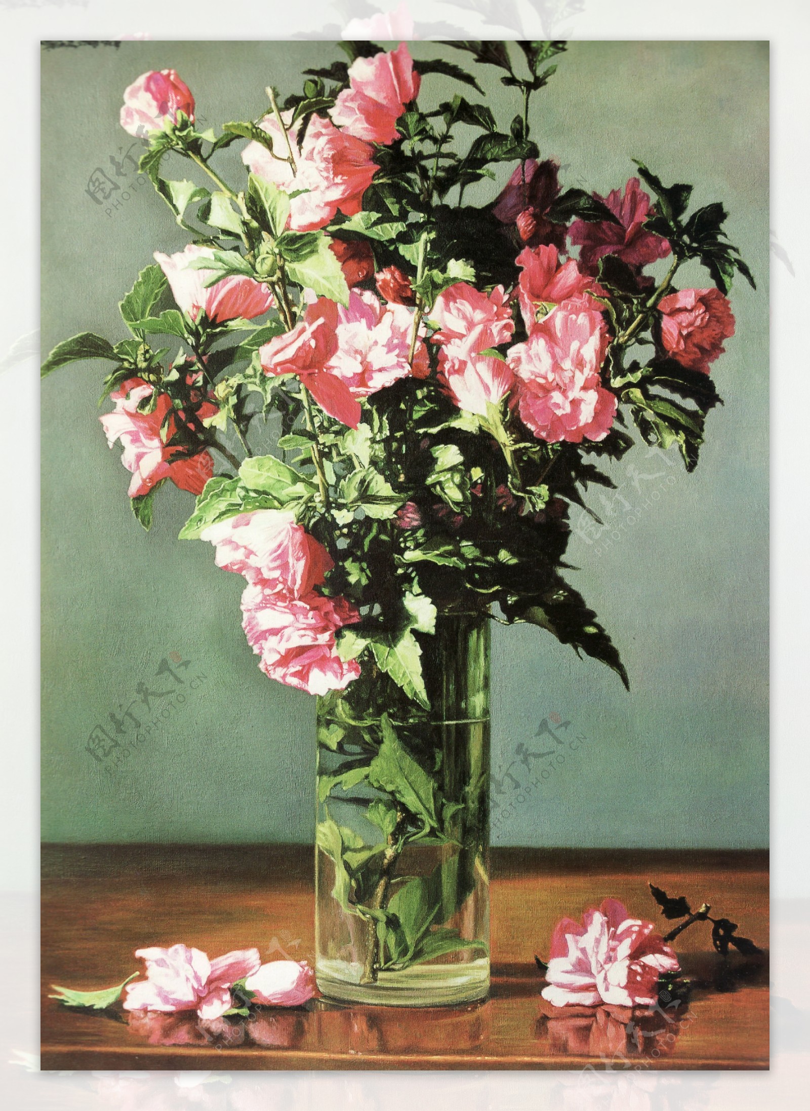 花瓶鲜花油画图片