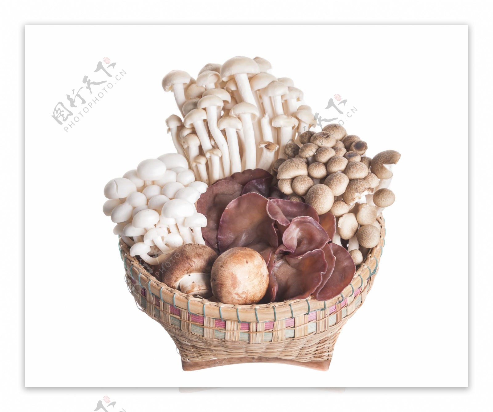 竹篮里的不同品种的蘑菇图片