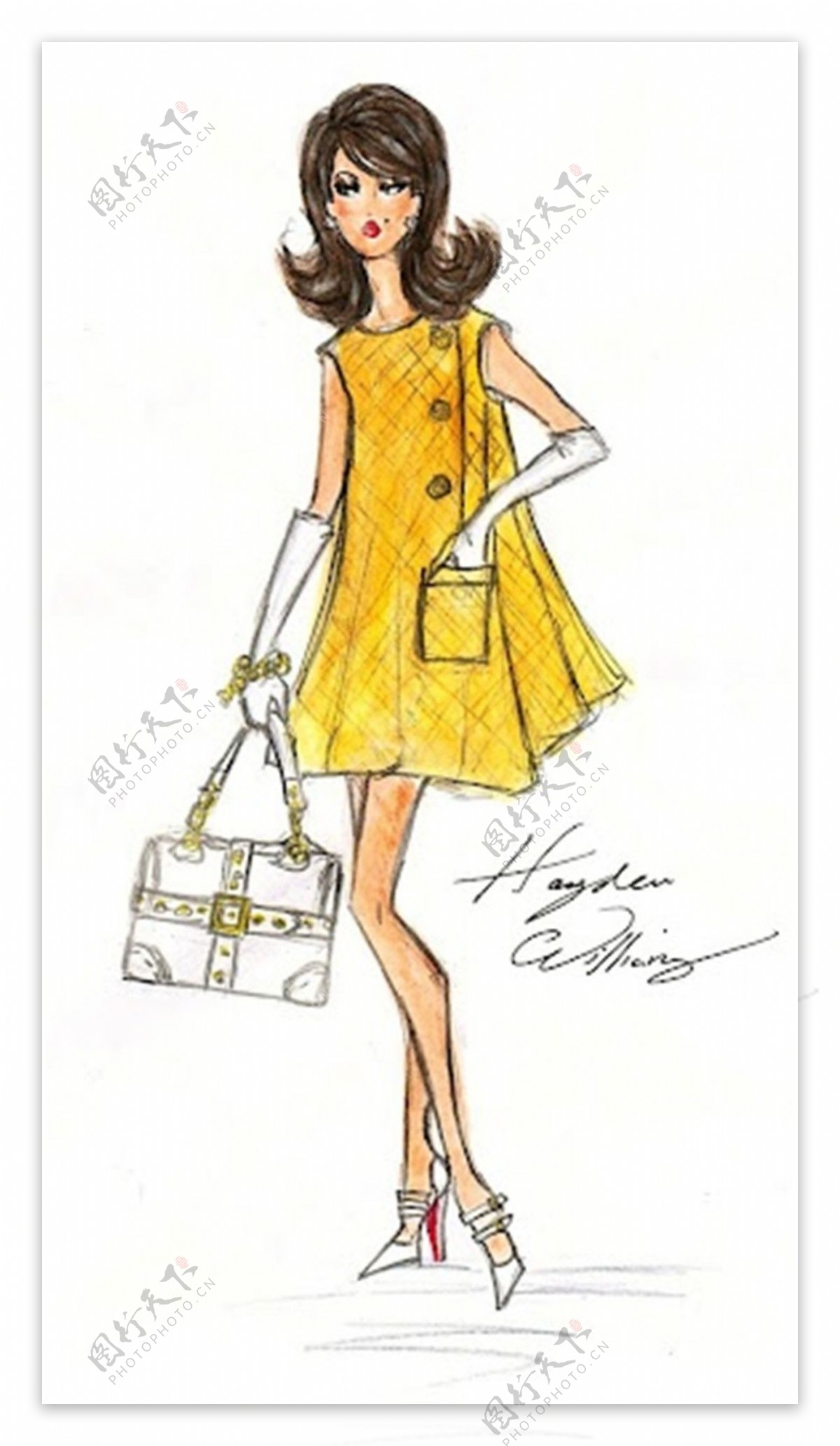 黄色格子连衣裙设计图
