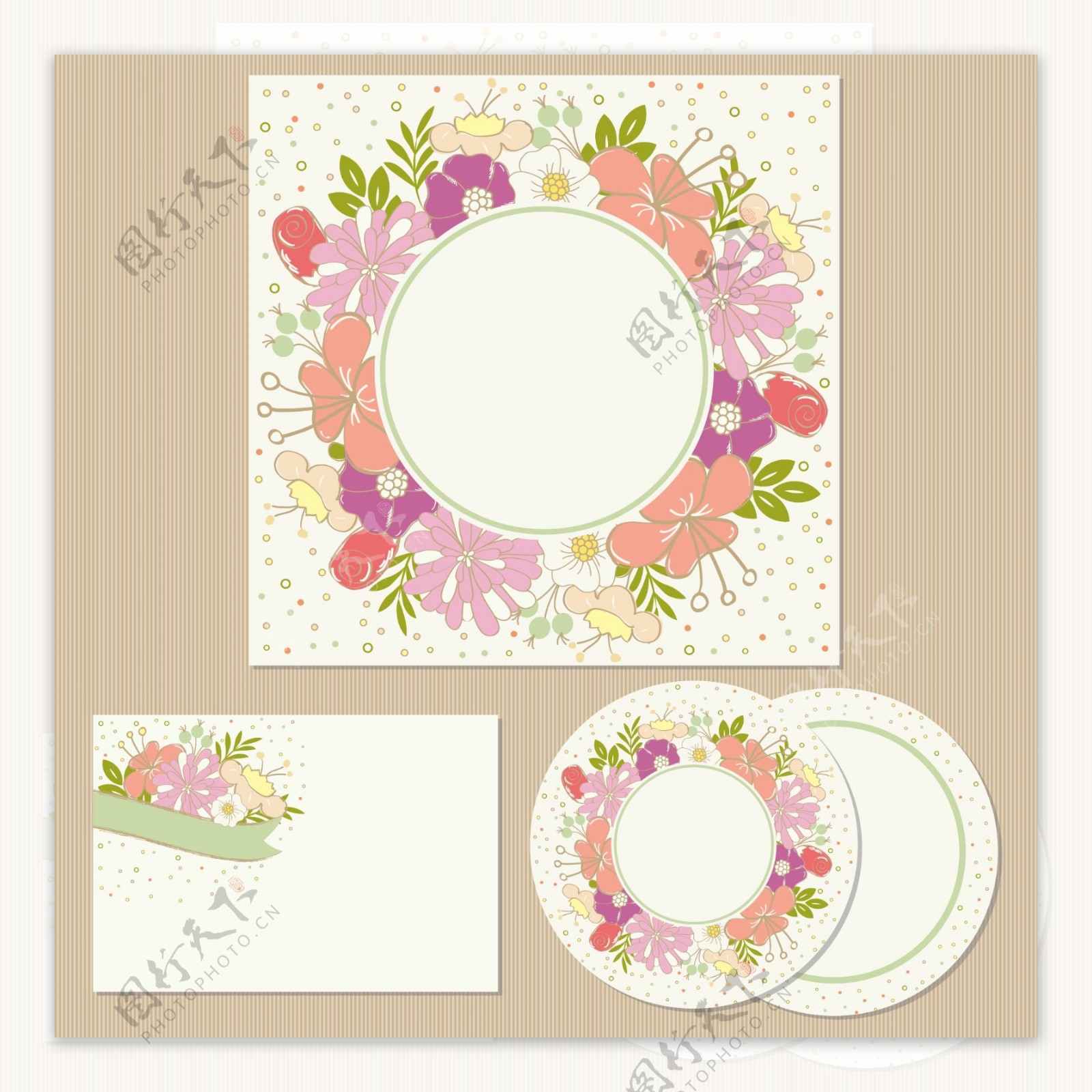 彩色花朵婚礼卡片矢量素材