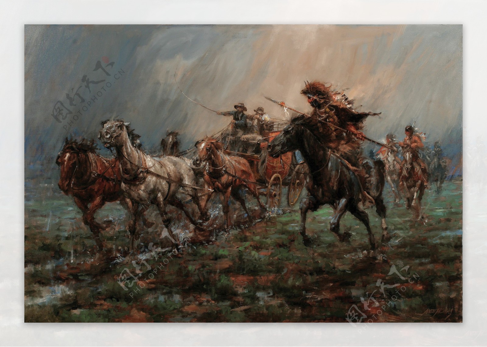 油画骑马人物图片