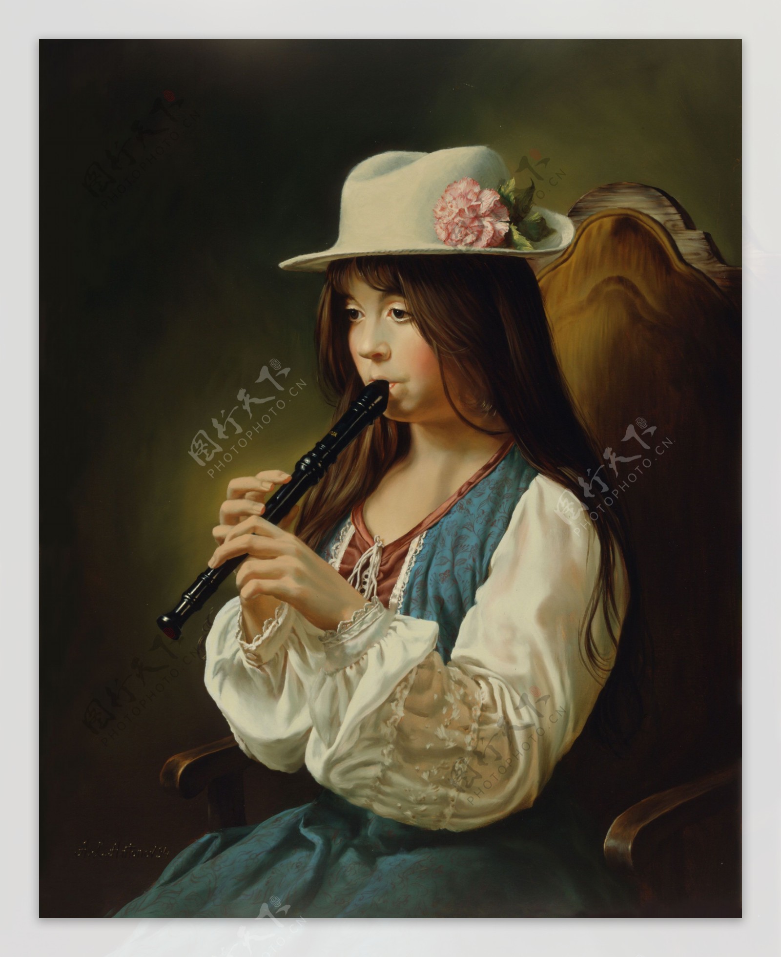 吹笛子的女孩图片