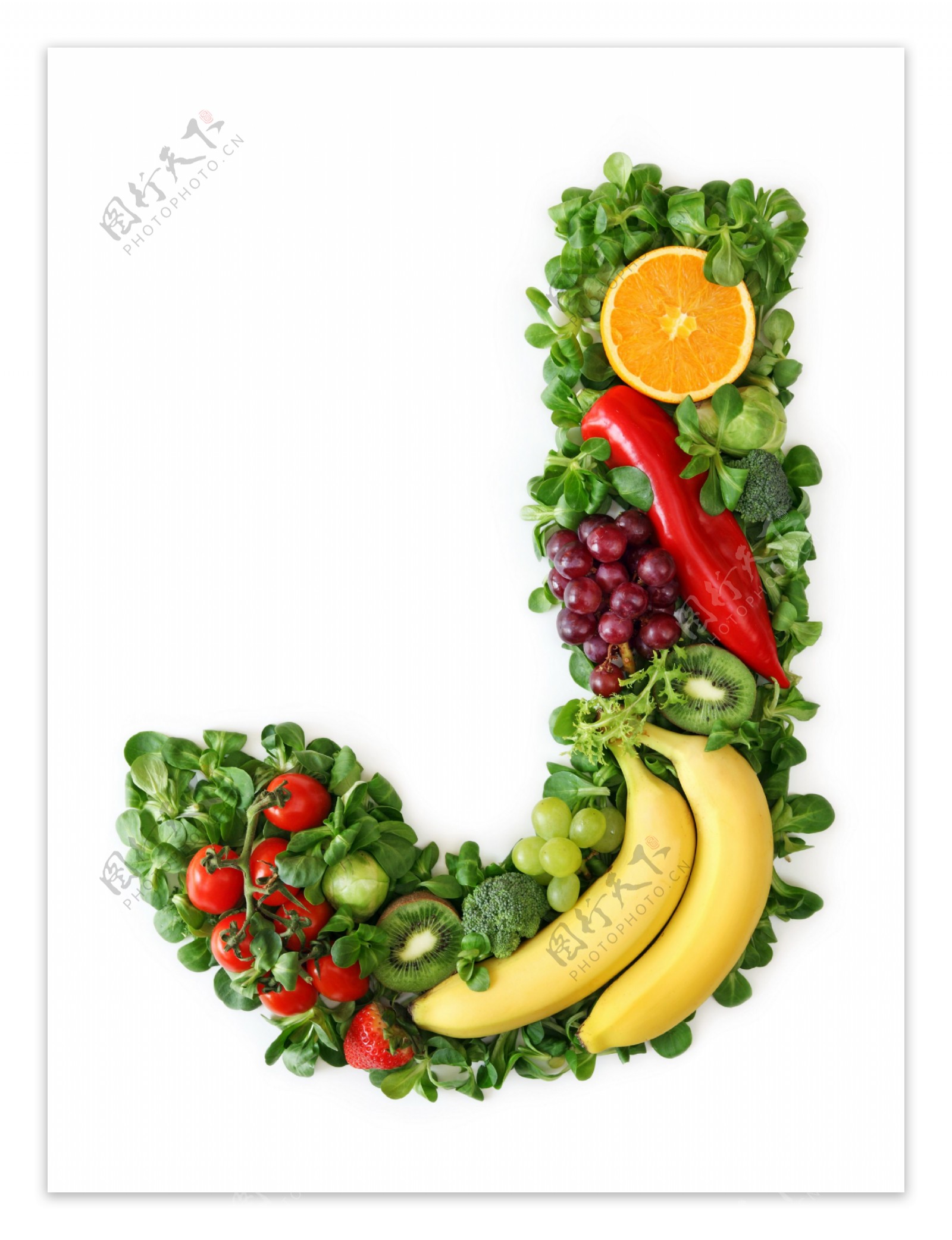蔬菜水果组成的字母J