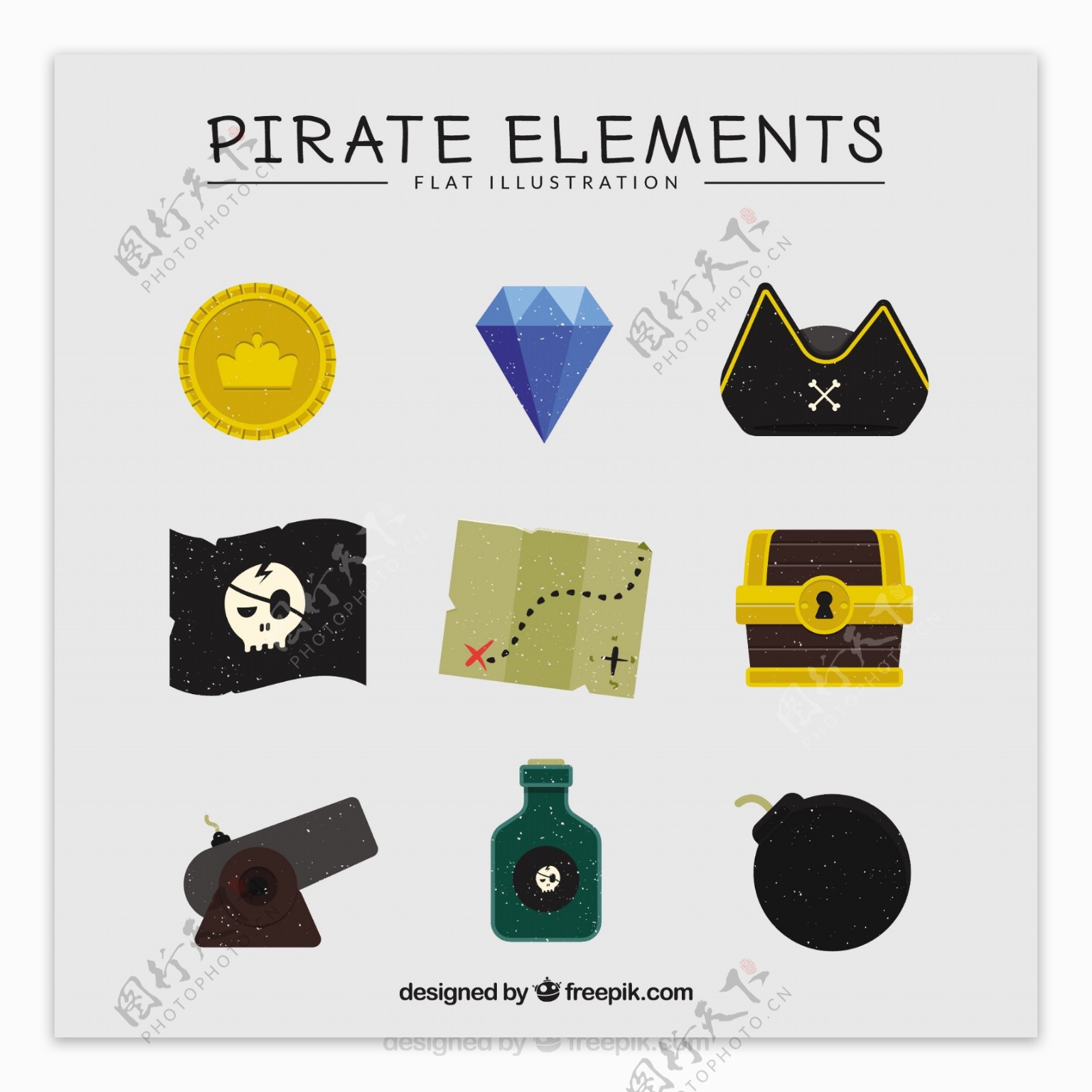 各种海盗元素藏宝图平面设计素材