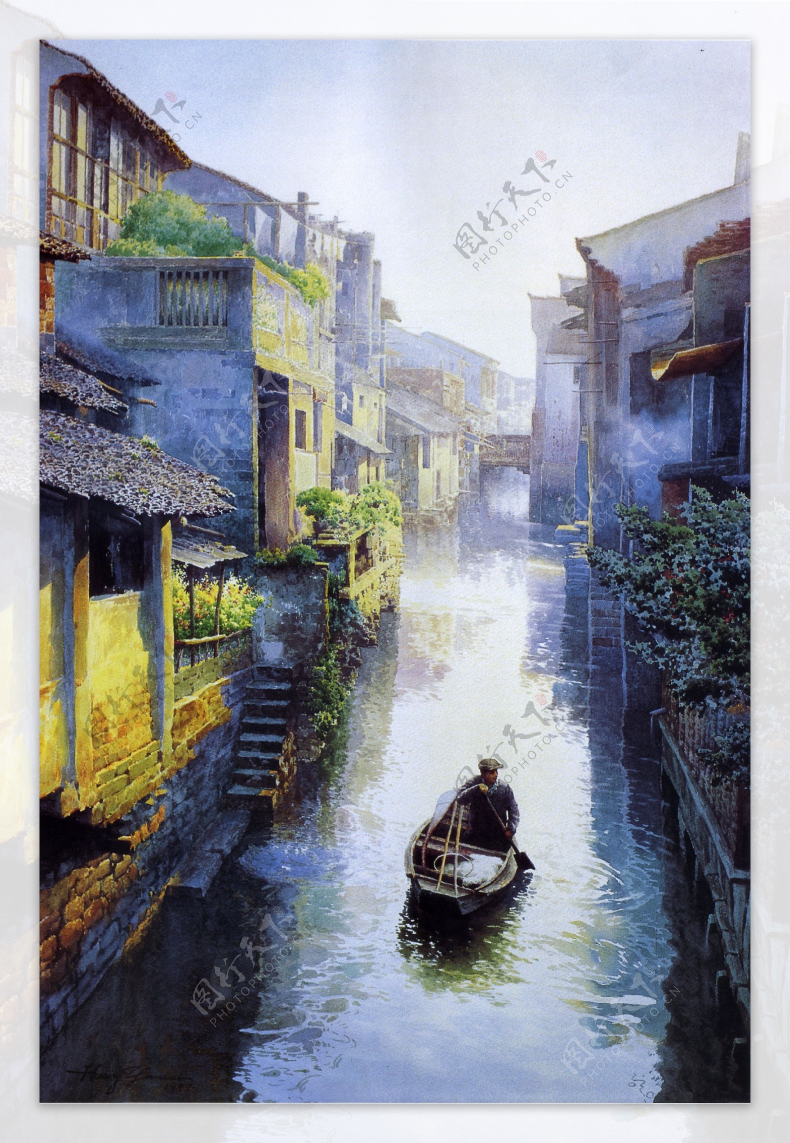 油画乡村河流图片