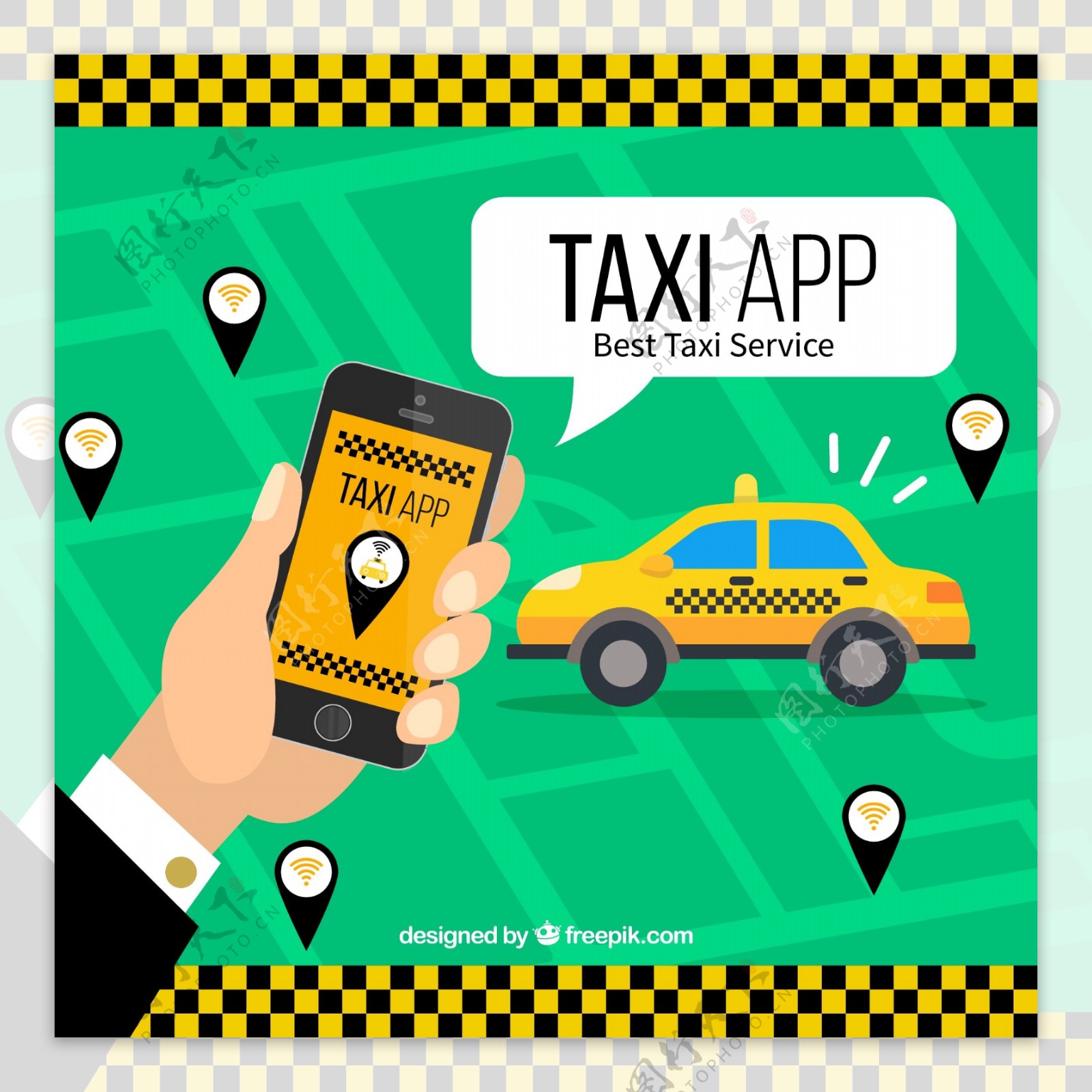 出租车app应用卡通素材