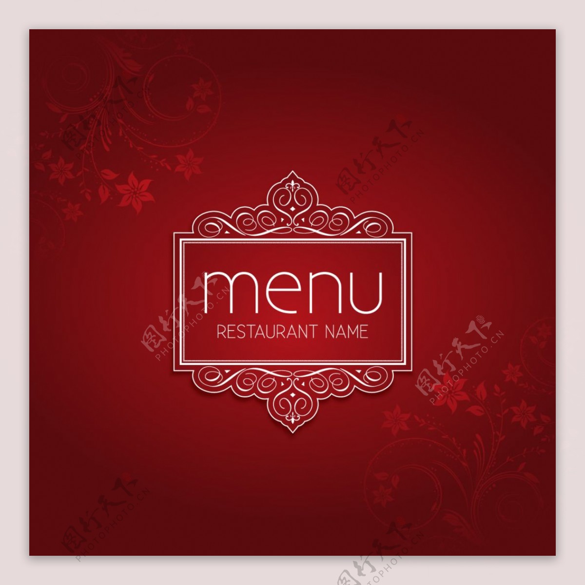红色优雅餐厅菜单封面矢量图