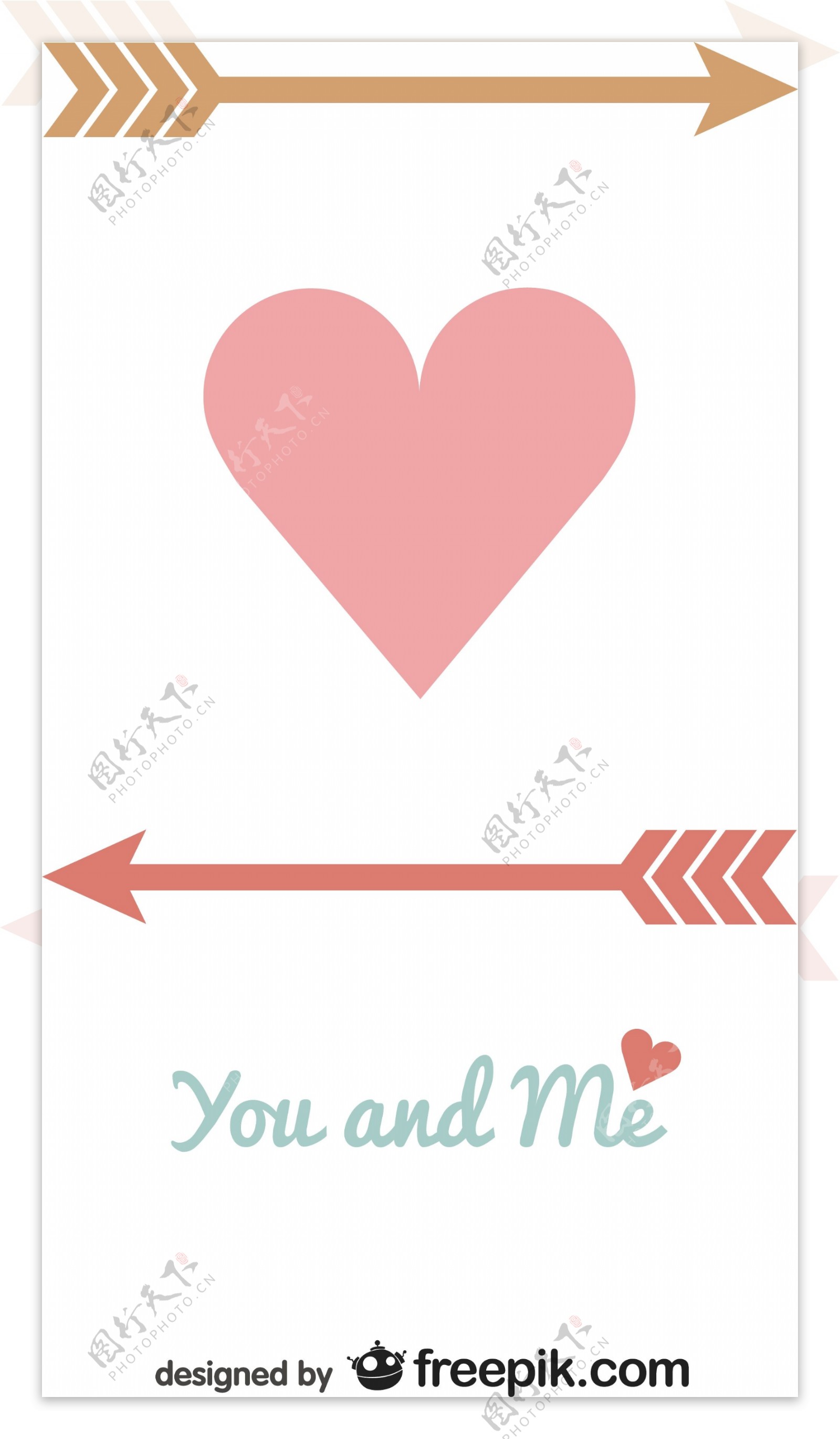 用一个大心脏和箭头的最低限度的情人节卡片