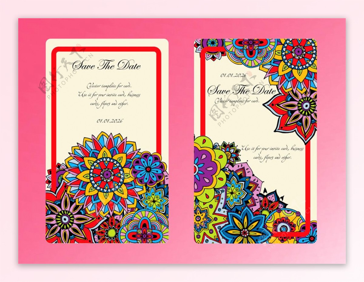民族色彩婚礼邀请卡设计图片