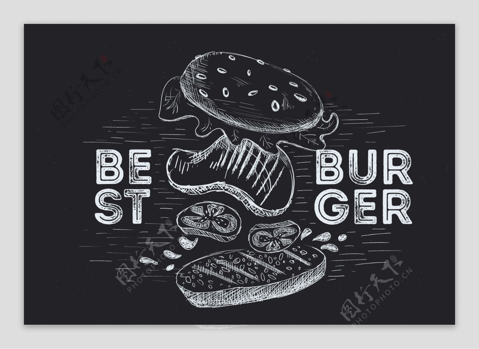 黑板手绘汉堡食物插画