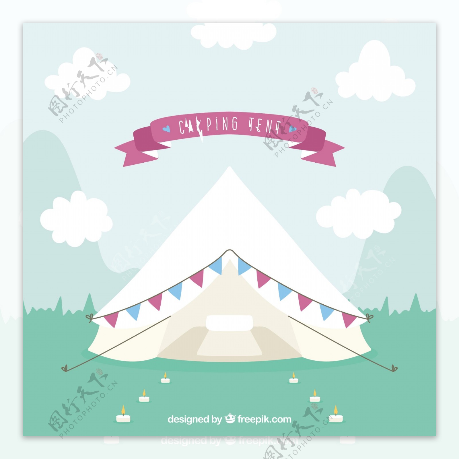 可爱的野营帐篷用花环