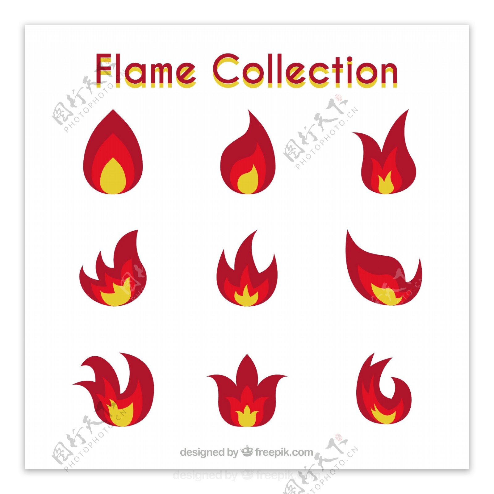九种红色火焰图形矢量素材