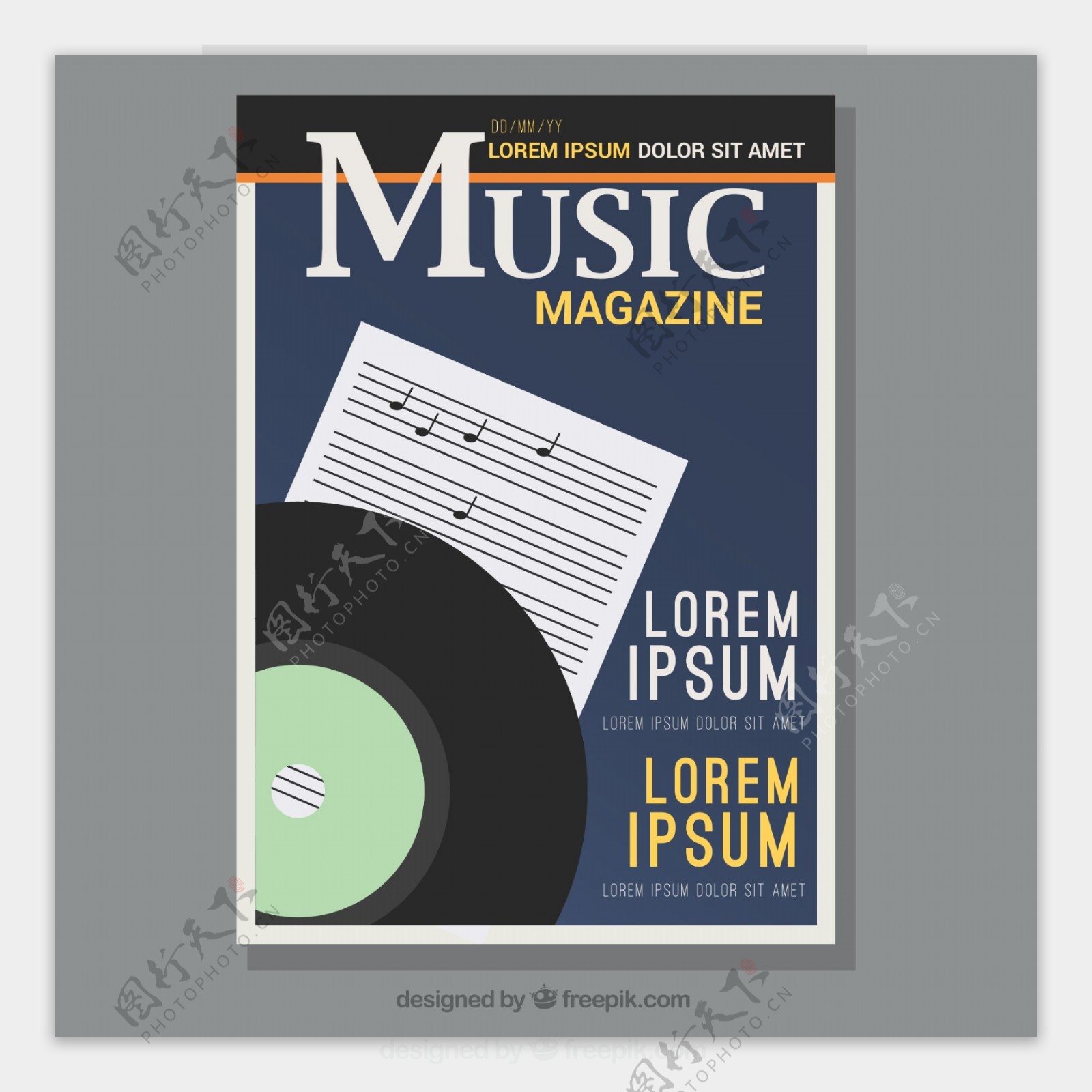 创意音乐杂志封面设计矢量图