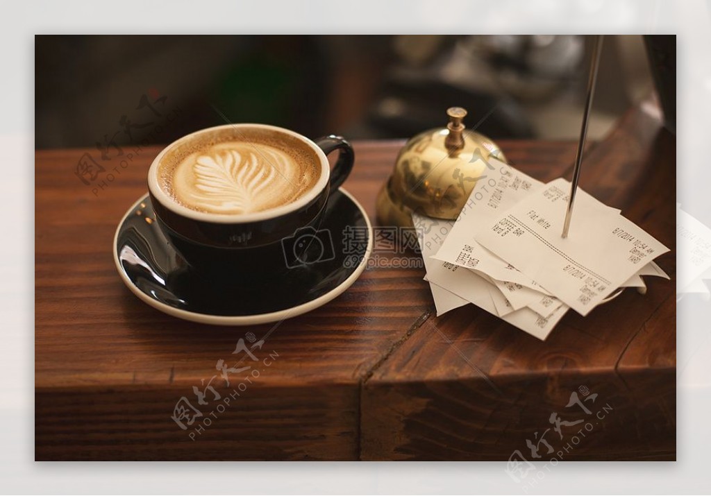 餐厅咖啡杯子卡布奇诺咖啡咖啡厅上午钟票据现金登记结账拿铁摩卡