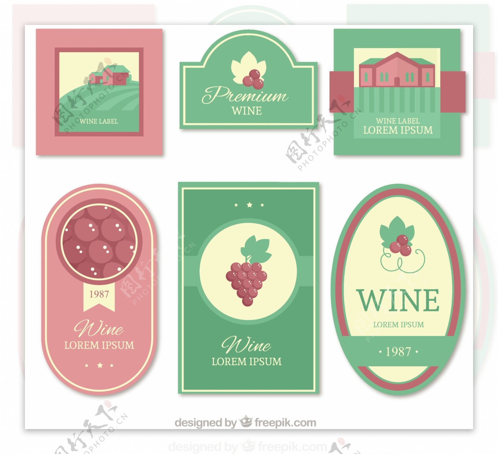 柔和彩色葡萄酒标签