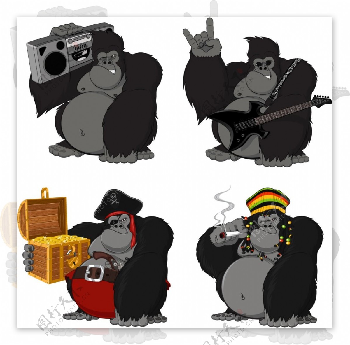 4种不同卡通猩猩装扮