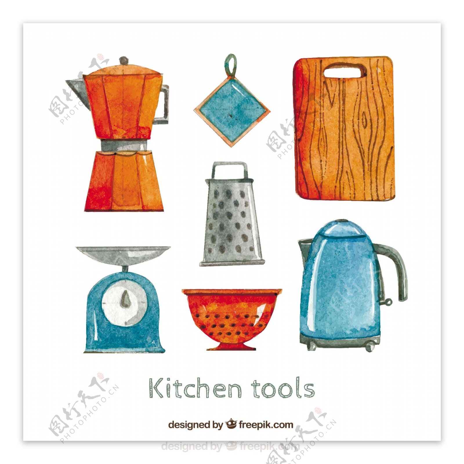 手绘厨房工具