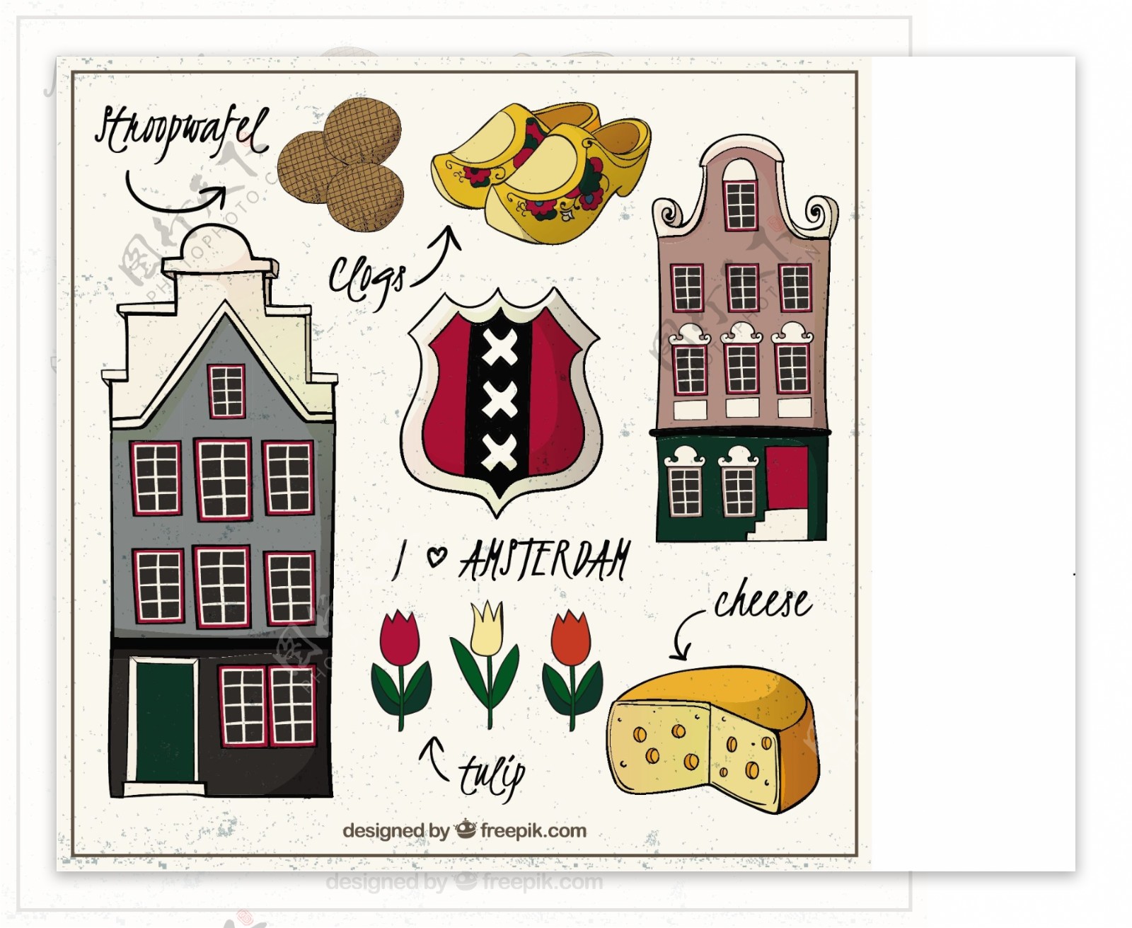 手绘阿姆斯特丹城市元素