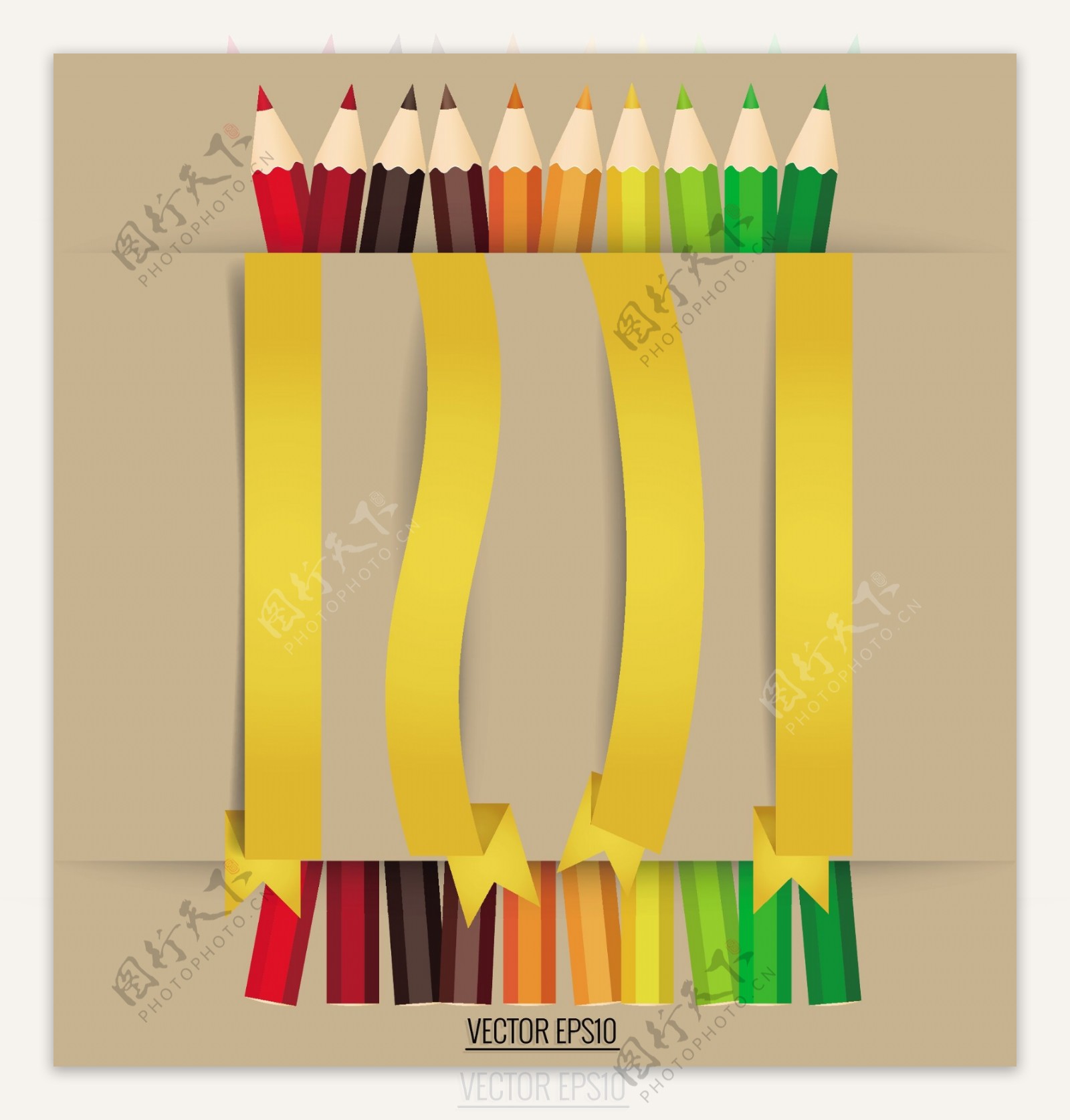 彩色铅笔和纸质丝带矢量图图片