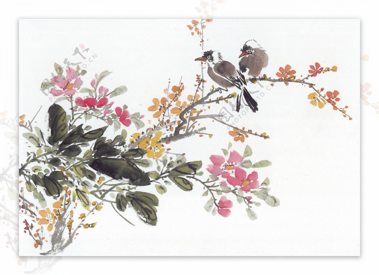 花卉与小鸟油画图片
