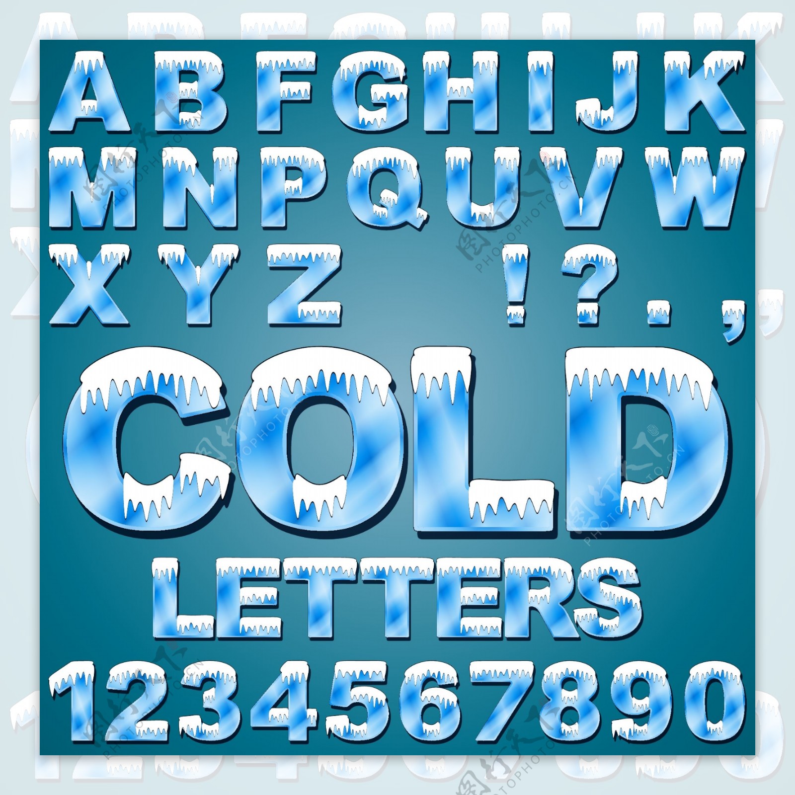 冰冻字母与数字矢量素材图片