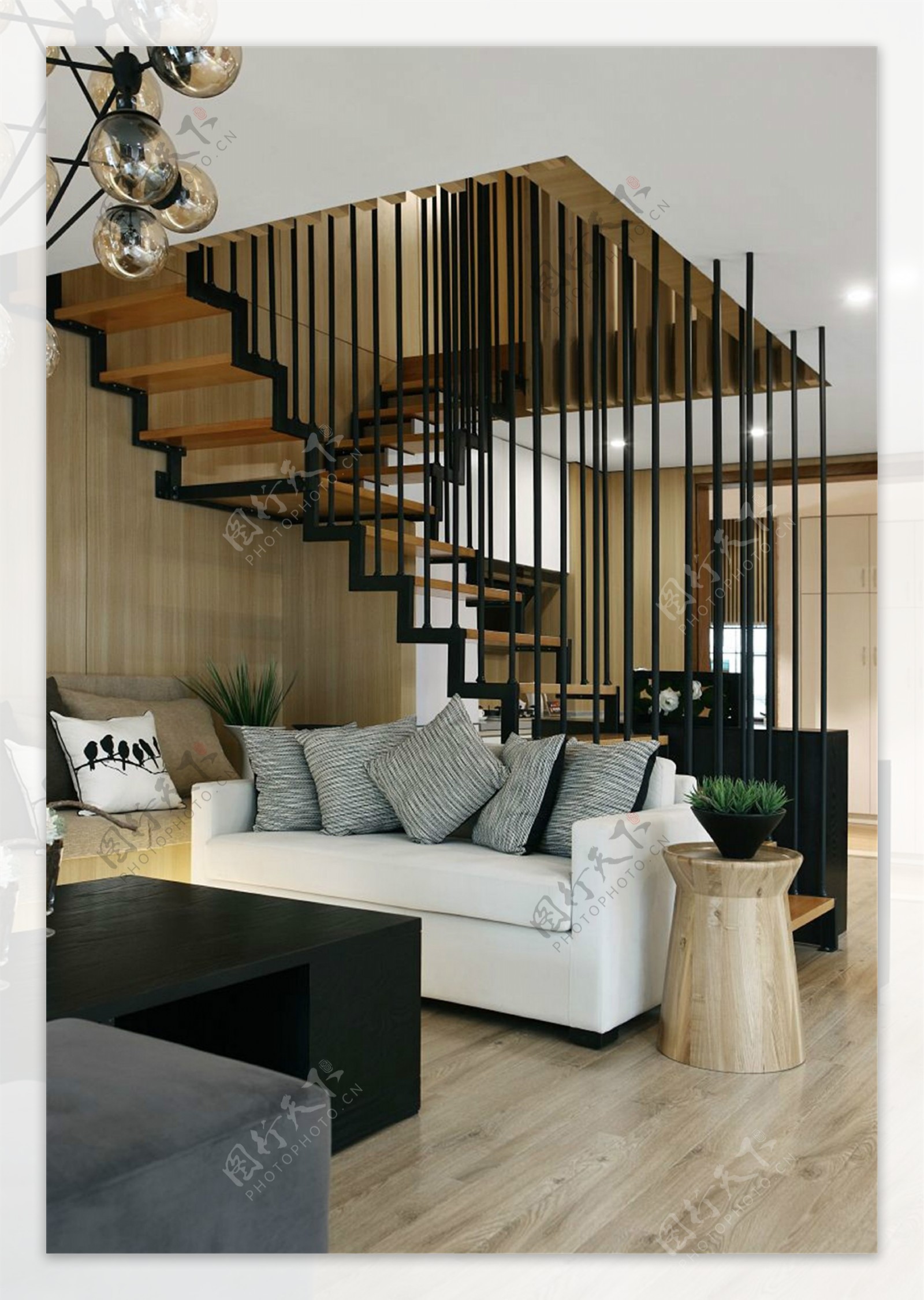 现代客厅沙发楼梯设计图